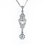 Art Deco pendant 18 kt white gold, geometric pattern set with small old-cut diamonds and one