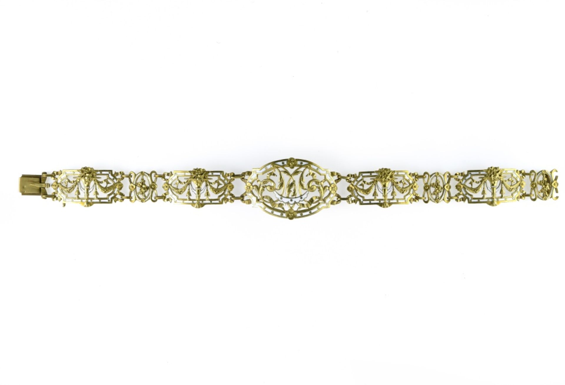 Lucien Gautrait Neoclassical bracelet 18 kt yellow gold, inlaid with white enamel, composed of 4 - Image 2 of 4