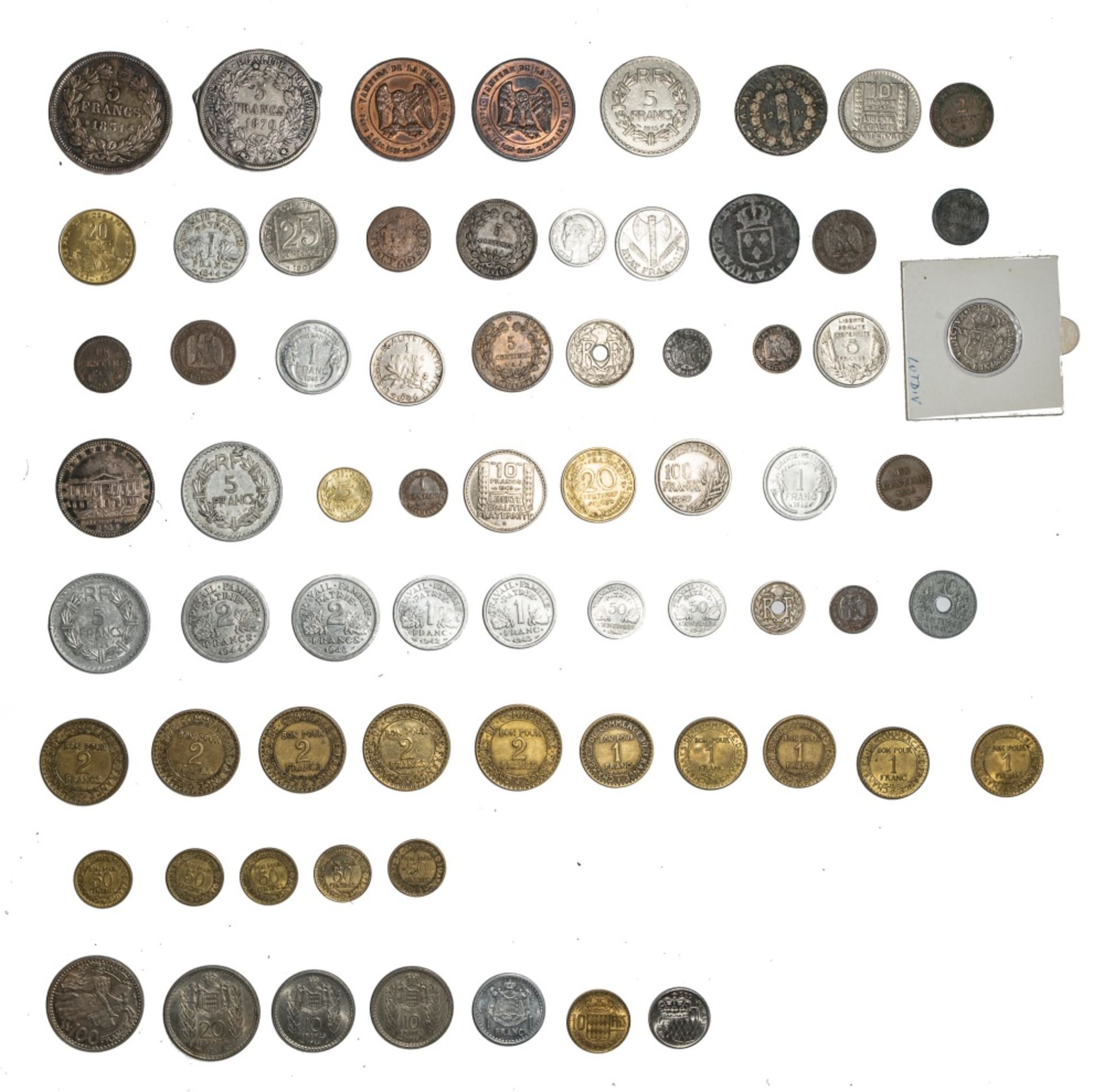 France mixed lot of coins, including Louis XV, 20 Sols de Navarre, 1719 B ; silver Jeton, Batimens - Image 2 of 2