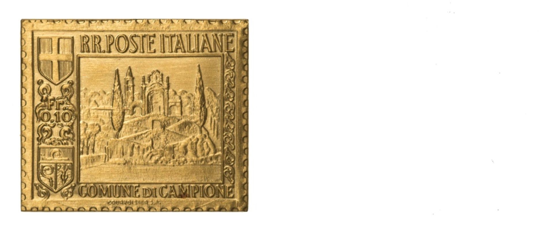 Italy Courvoisier S.A., metallic stamp, 0,10 Fr., 13.22g, 27mm x 33mm, in gold, R.R. POSTE - Image 2 of 3