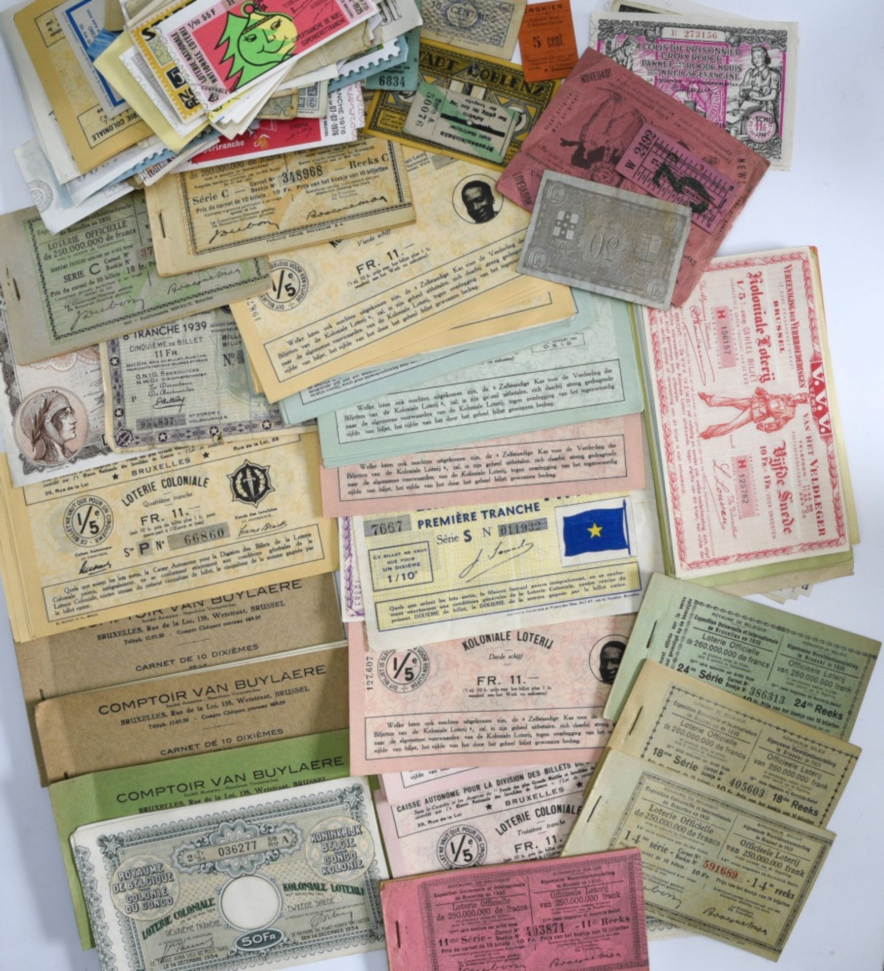 Belgium and Belgian Congo mixed lot of lotery tickets, transports tickets, Colonial lotery tickets