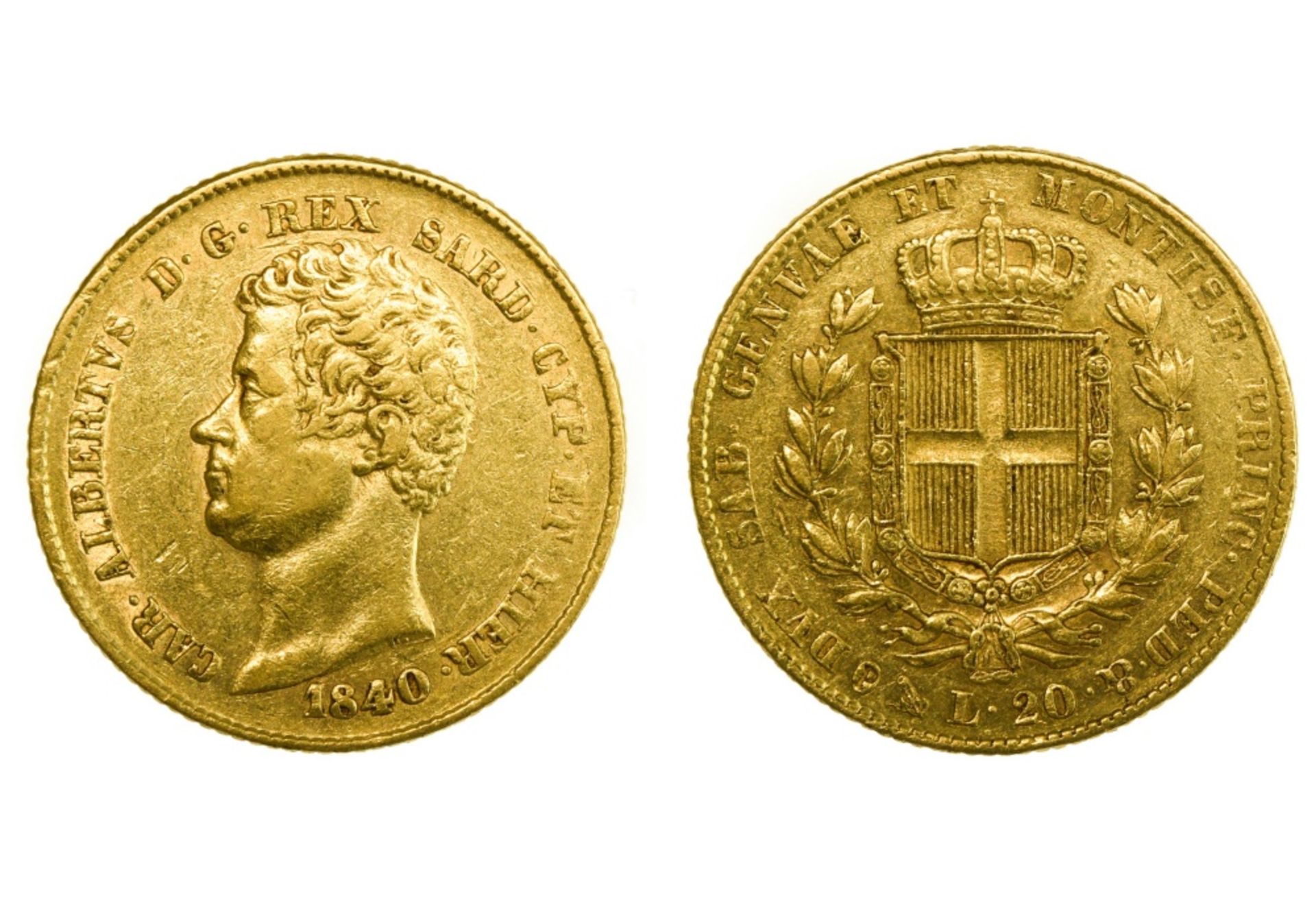 Italy, Sardinia Carlo Alberto (1831-1849), 20 Lire, 6.39g, 1840 P, anchor, Genoa (Fr.1143 ; Gig.31 ;