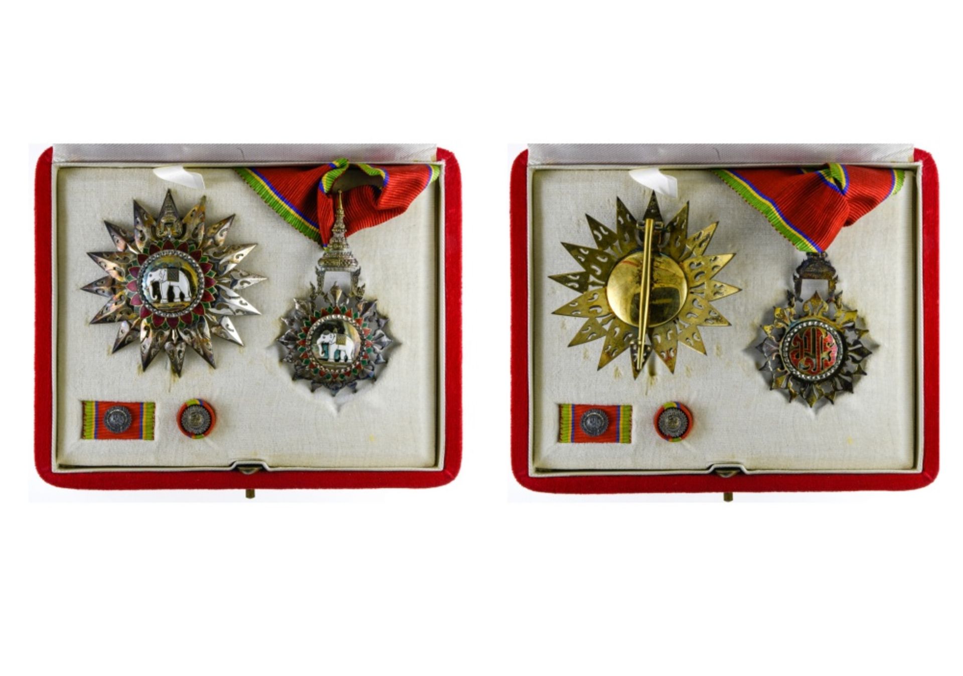 Thailand Order of the White Elephant, Commander's cross, 87mm and breast star, 80mm, with lapel pin.