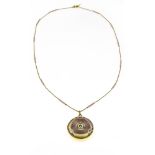 Neoclassical necklace 18 kt yellow gold, composed of a long chain and a round locket medallion