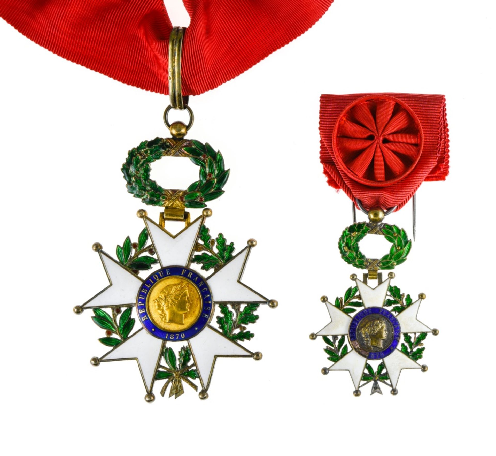 France Legion of honour, Third Republic model, Commander's cross, 83mm and Officer's cross, 58mm. In - Image 2 of 3