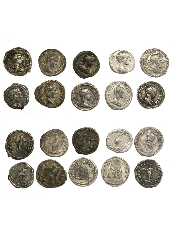 Rome Lot of 10 Denarii, Caracalla (7), rev. MONETA AVG, rev. IMP [...] FELICITAS, rev. VOTA SVS