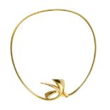 Olivier Strebelle "Phoenix" necklace-sculpture 18 kt yellow gold torque bangle adorned with a