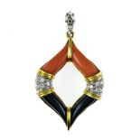 FITAIHI 1970's pendant Yellow and white gold, signed Fitaihi, coral, onyx and brilliants. Poids (gr)