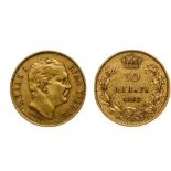 Serbia Milan I (1868-1889), 10 Dinara, 3.20g, 1882 V, Vienna (Fr.5 ; KM.16). Hairlines, small