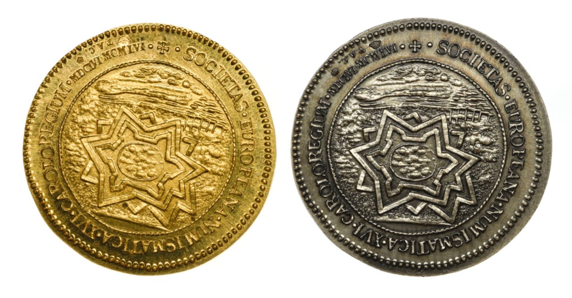 Belgium SociŽtŽ EuropŽenne de Numismatique (European Numismatic Society), Jetons (2), one in gold, - Image 2 of 2