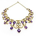 Amethyst necklace 18 kt yellow and white gold, composed of a rigid collar of swirls set with 23