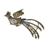 Bird of paradise brooch 9 kt yellow gold, depicting a bird of paradise set with rose-cut diamonds,