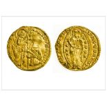 Italy, Venice Antonio Venier (1382-1400), Zecchino, 3.53g, Saint Mark left, Doge kneeling right