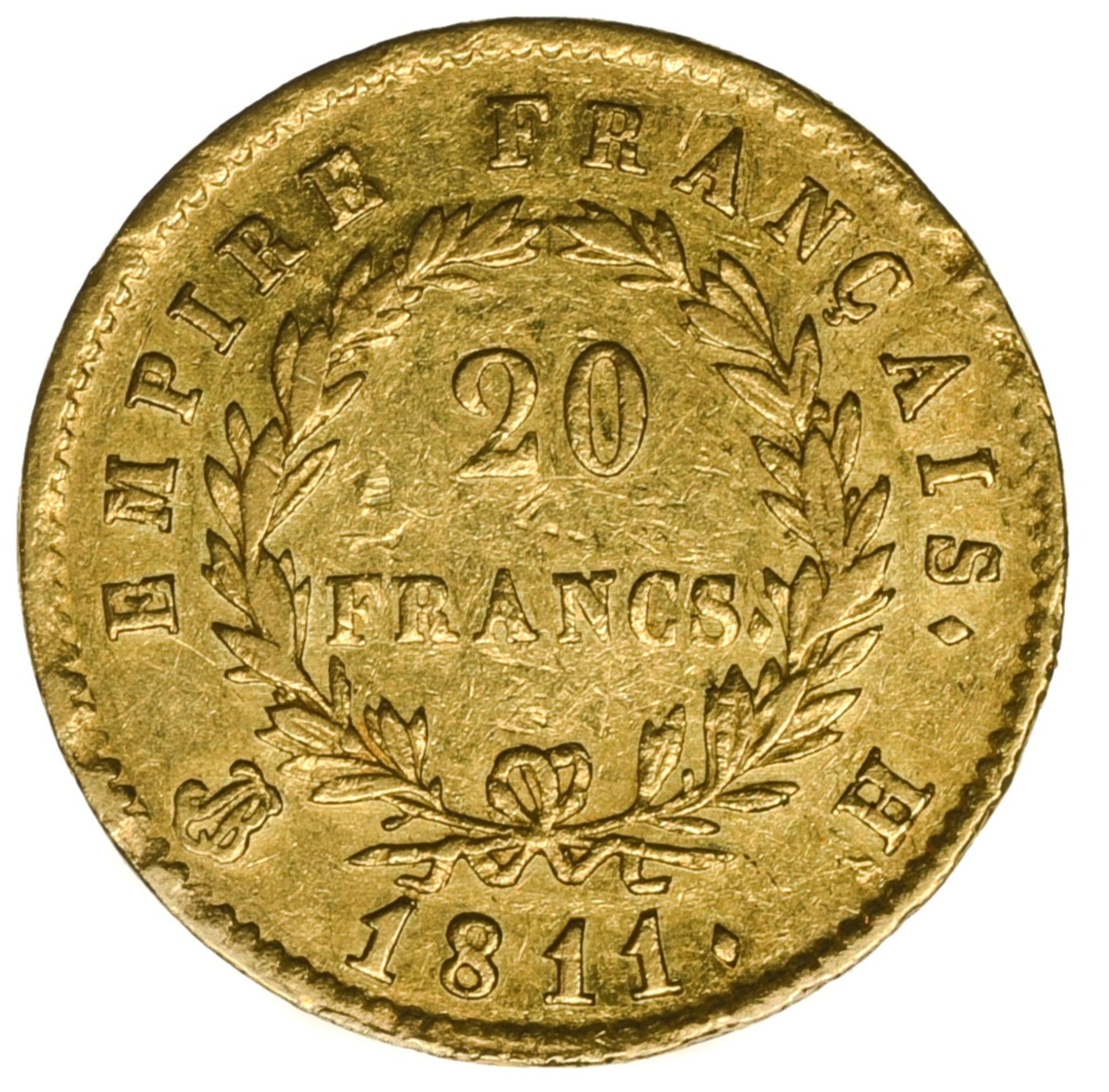 France Napoleon I (1804-1814), 20 Francs, 6.43g, 1811 H, La Rochelle (Fr.517 ; F.516.17 ; Gad.1025 ; - Image 3 of 3