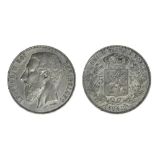 Belgium Leopold II (1865-1909), 5 Francs, 24,99g, 1867, point after F, large bare head left,