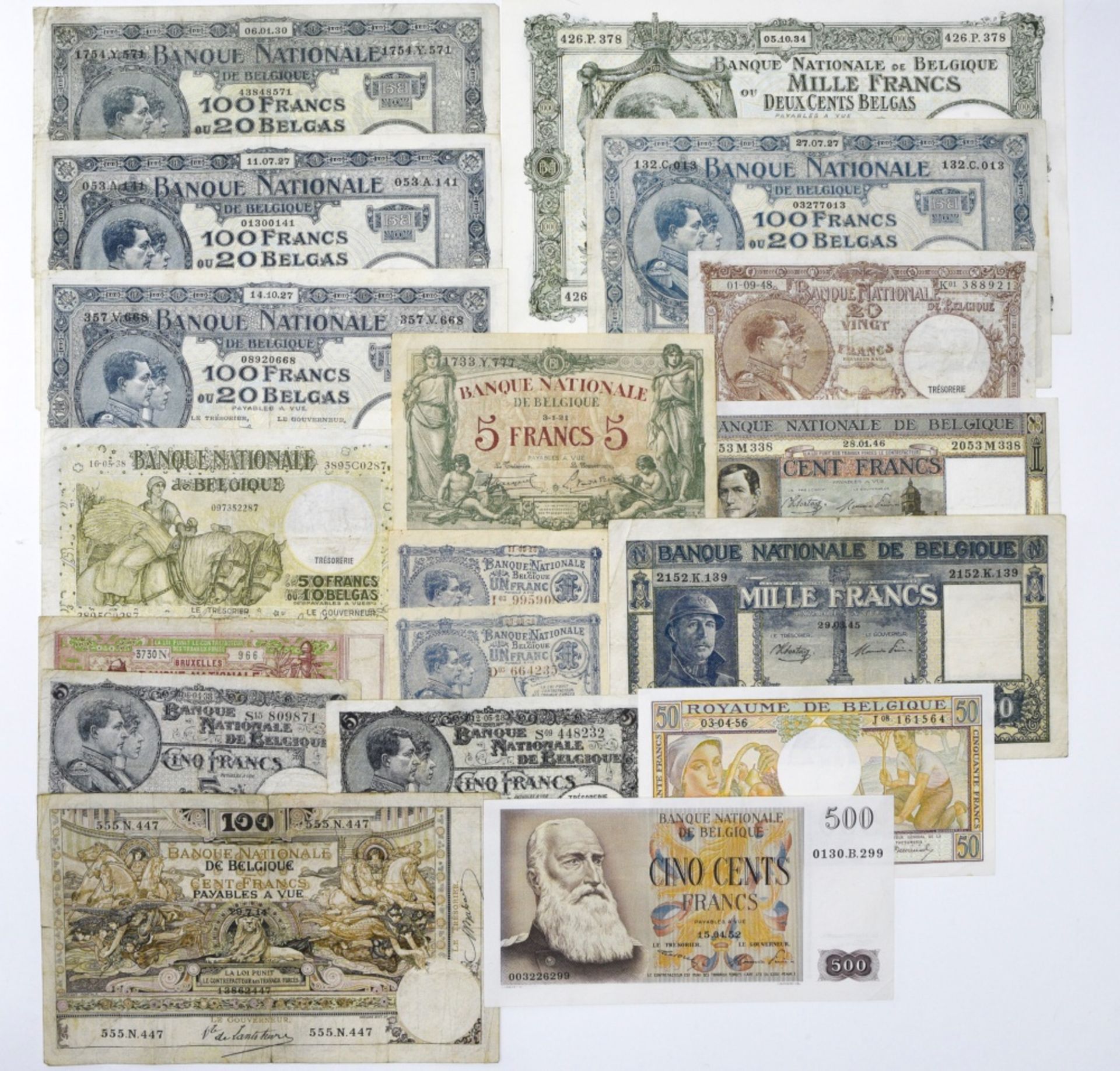 Belgium Banque Nationale de Belgique, Mixed lot including, 1000 Francs/200 Belgas, 05.10.34, 426.P.