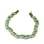 Bracelet 14 kt yellow gold, 14 turquoise cabochons Poids (gr) : 17,7