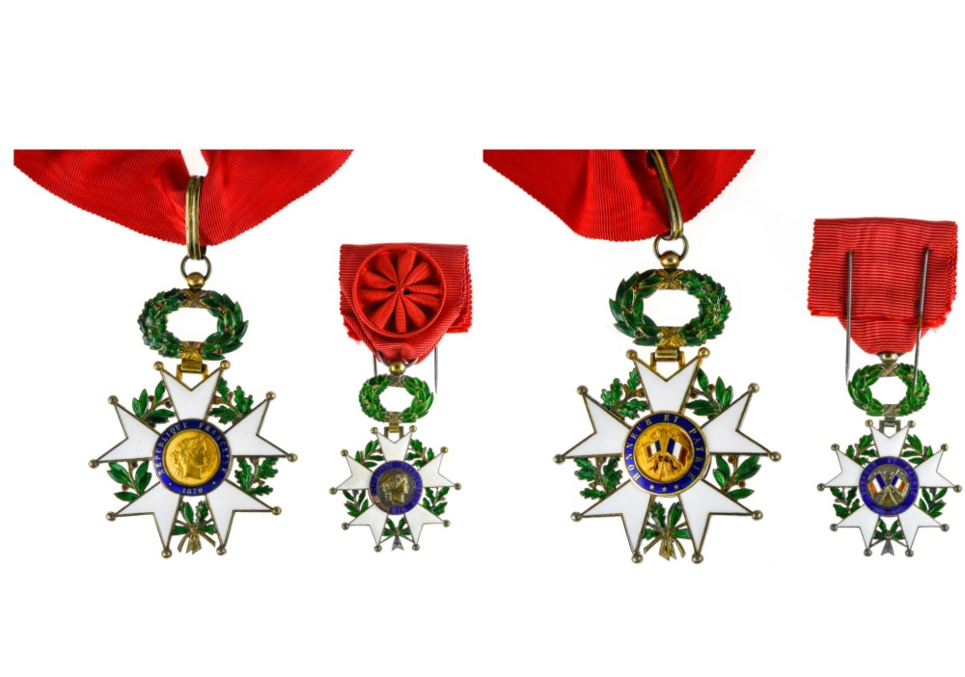 France Legion of honour, Third Republic model, Commander's cross, 83mm and Officer's cross, 58mm. In