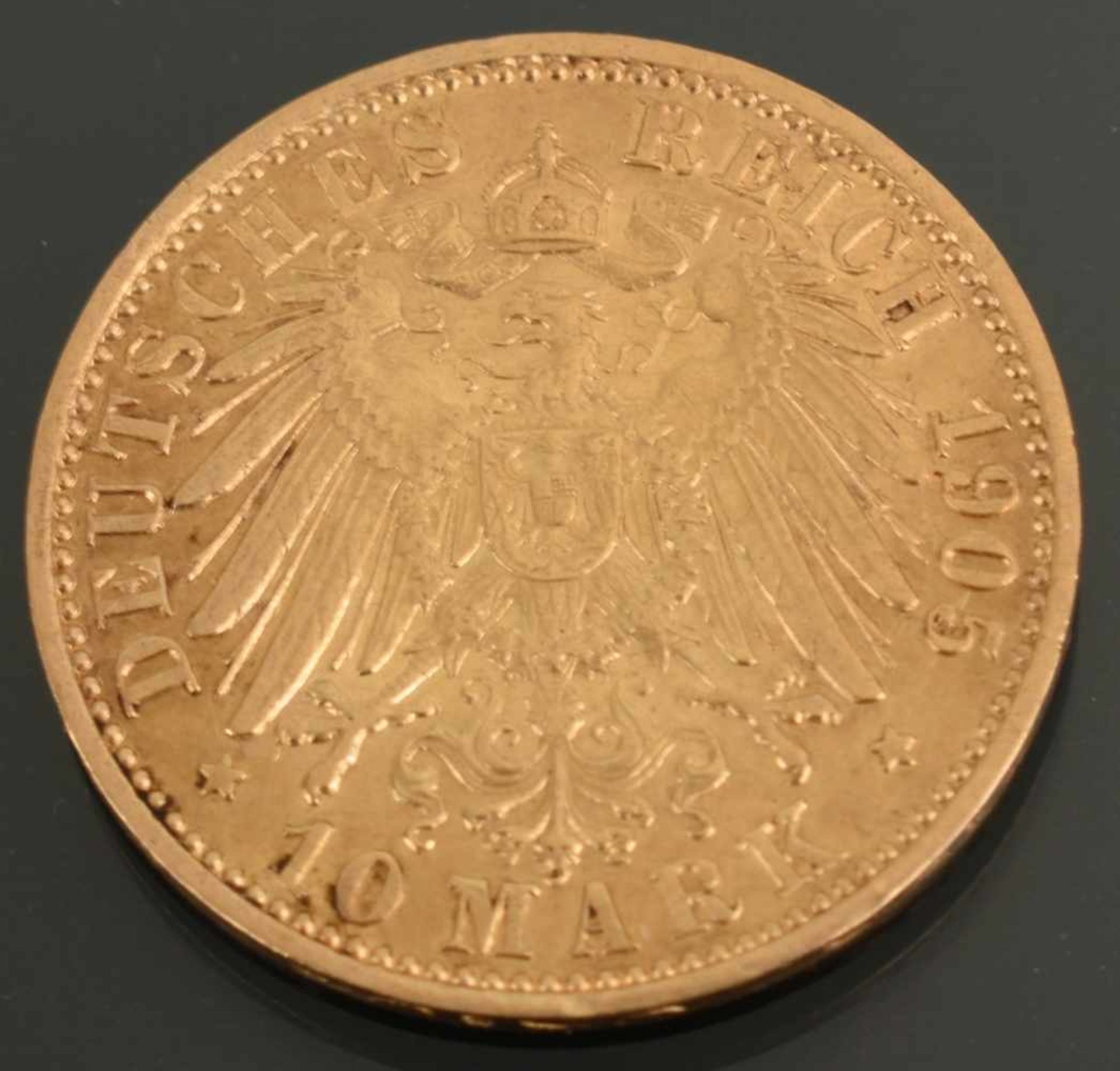 Goldmünze Kaiserreich - Preußen 1905 10 Mark in Gold, 900/1000, 3,98 g, D ca. 19,5 mm, av. Wilhelm - Bild 3 aus 3