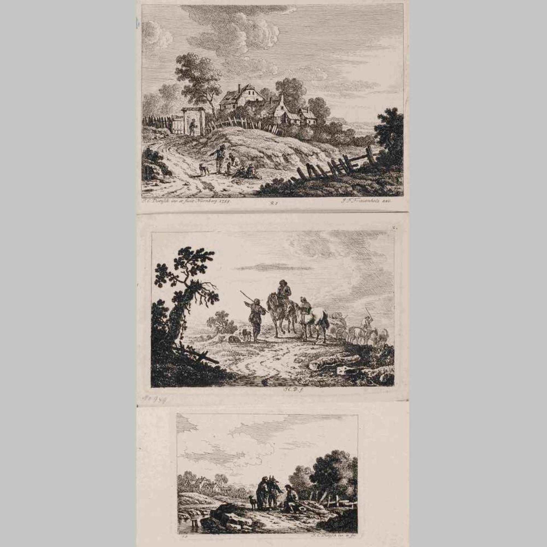 Dietzsch, Johann Christoph (1710 Nürnberg - 1769 ebd.) 5 Radierungen, je Landschaften mit - Bild 4 aus 4