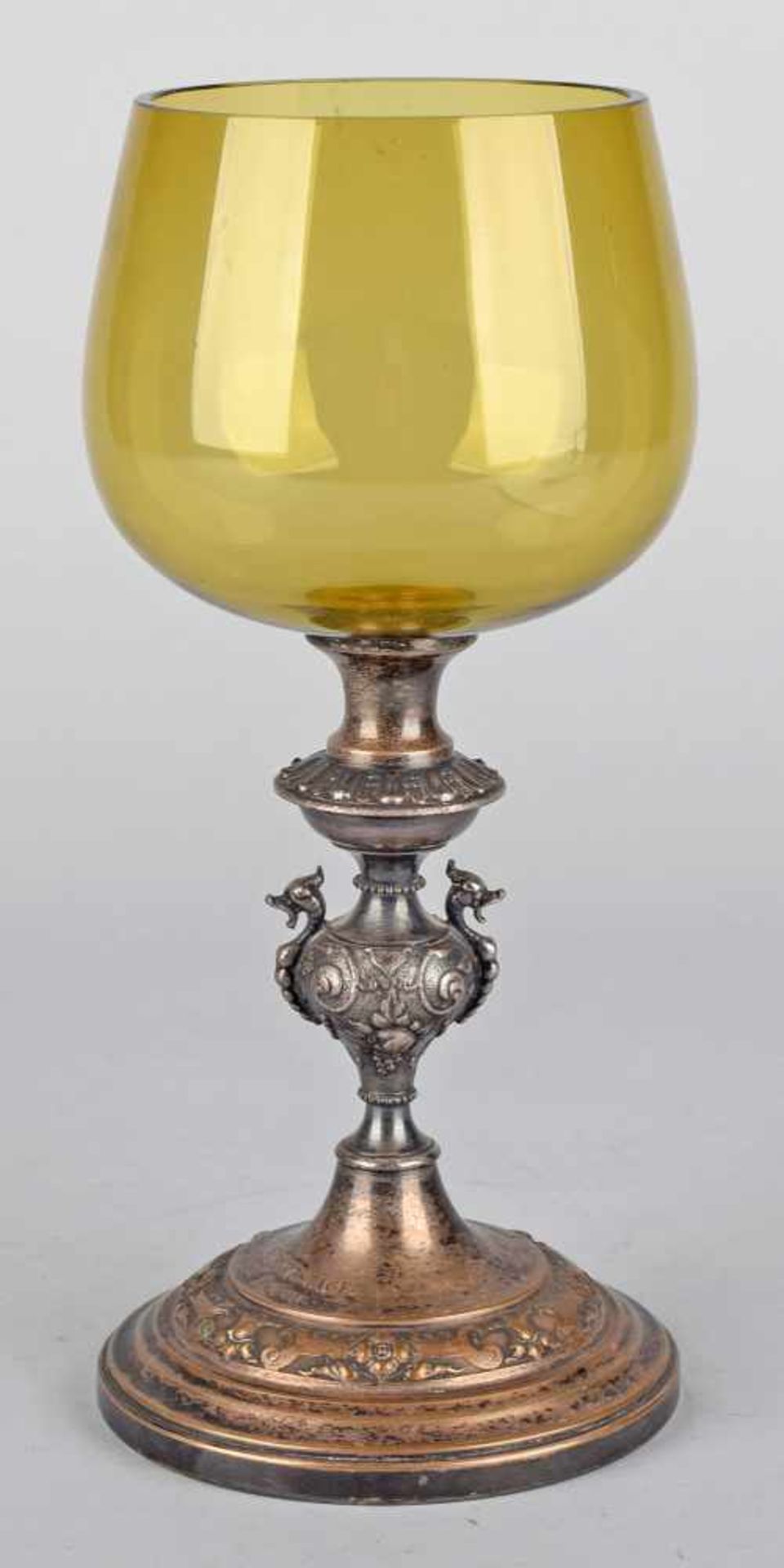 Historismus-Andenkenglas versilberter Fuß und Stiel, in epochentypischer Gestaltung mit gedrücktem - Bild 2 aus 2