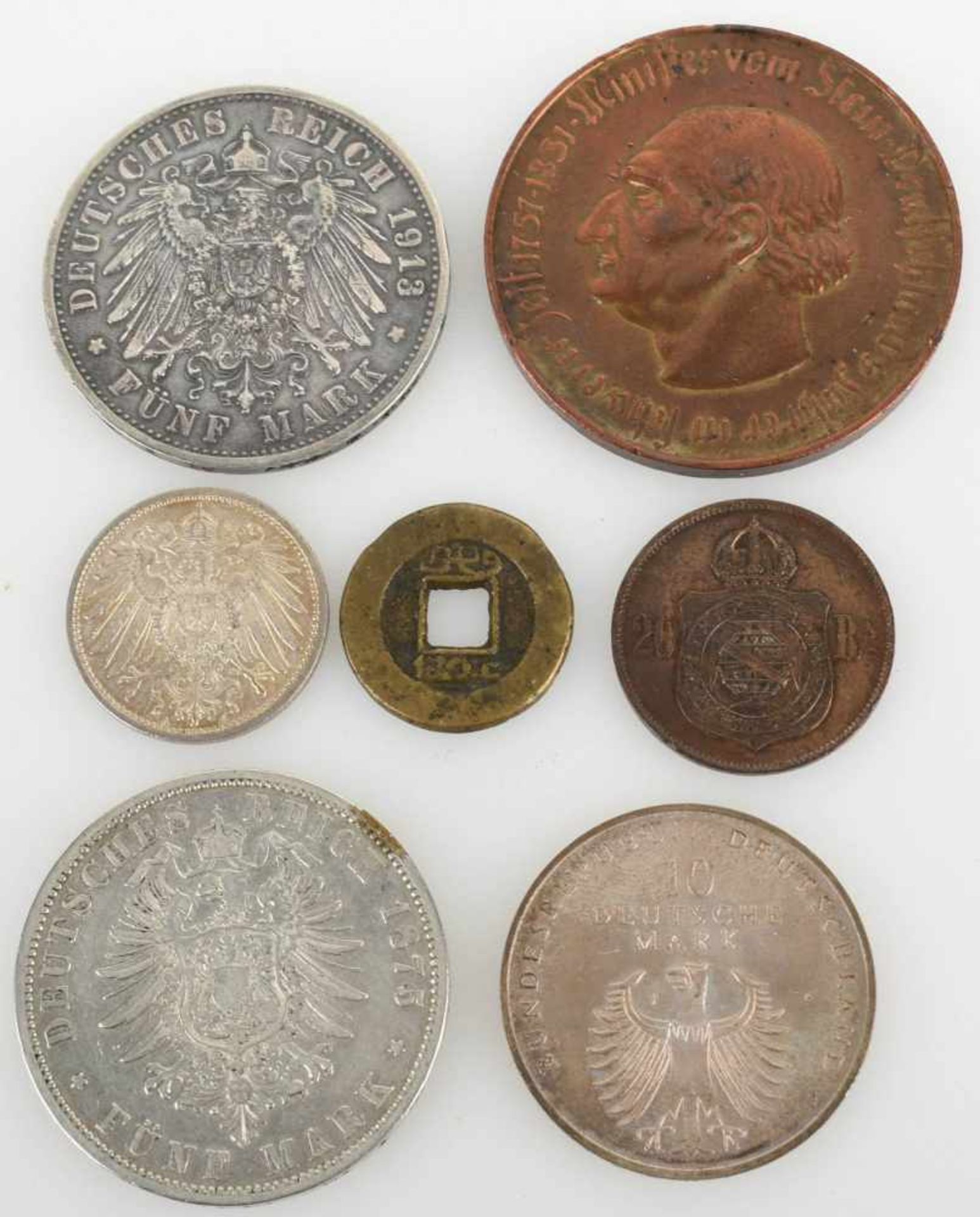 Konvolut Münzen insg. 7 versch. Ausgaben: 1 x 5 Mark in Silber, av. Wilhelm Deutscher Kaiser König - Bild 3 aus 3