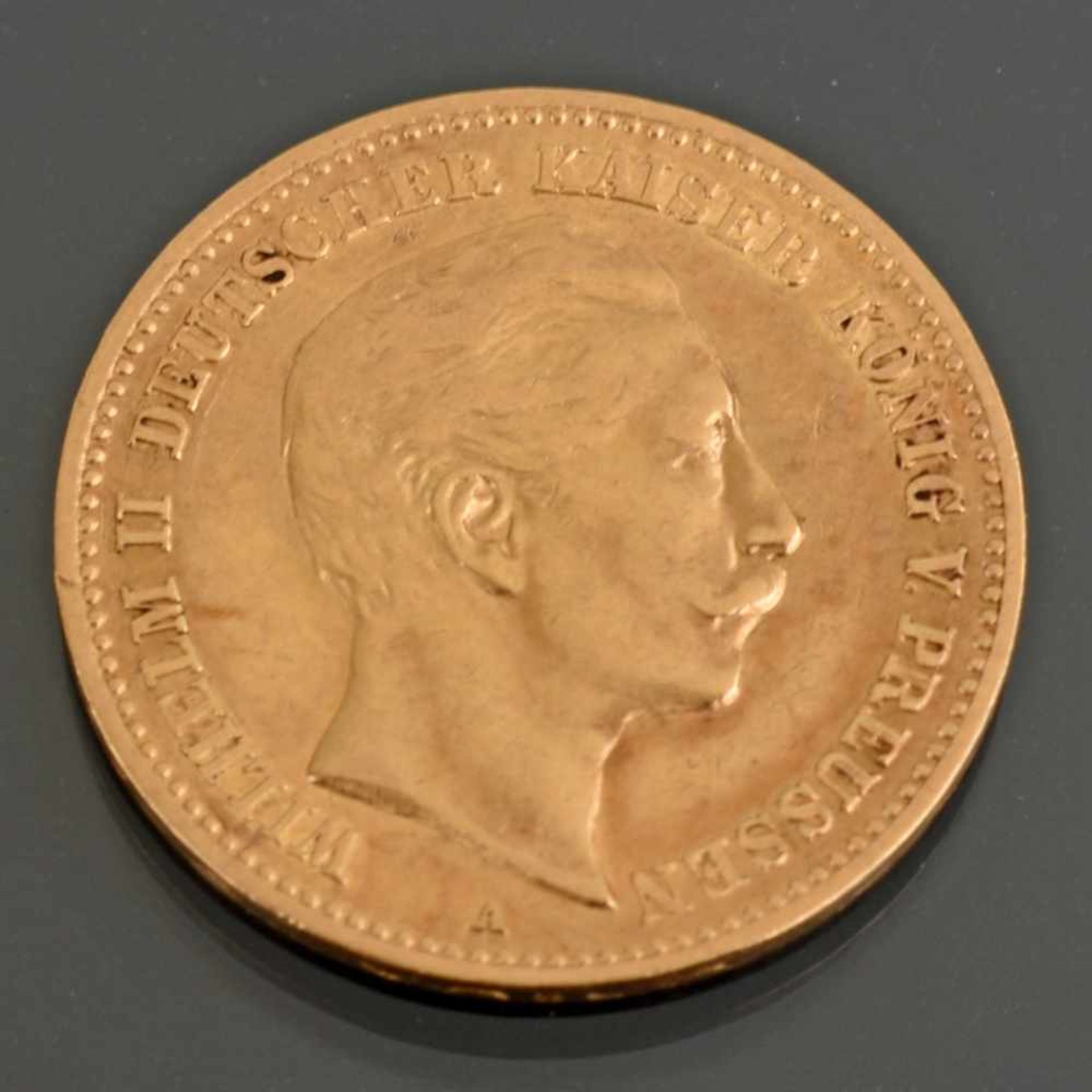 Goldmünze Kaiserreich - Preußen 1905 10 Mark in Gold, 900/1000, 3,98 g, D ca. 19,5 mm, av. Wilhelm - Bild 2 aus 3