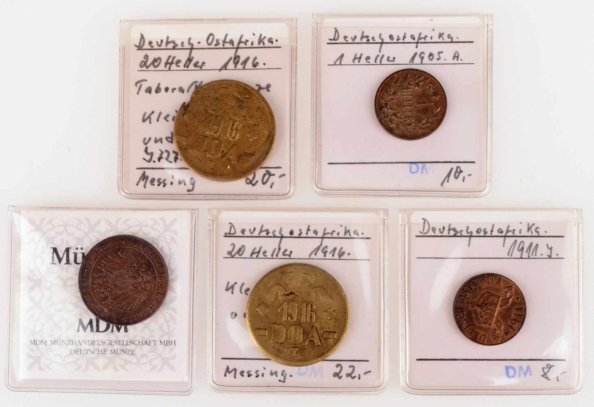 Konvolut Münzen Deutsche Kolonien insg. 5 Münzen Deutsch Ostafrika, dabei: 2 x 20 Heller 1916 ( - Bild 2 aus 2