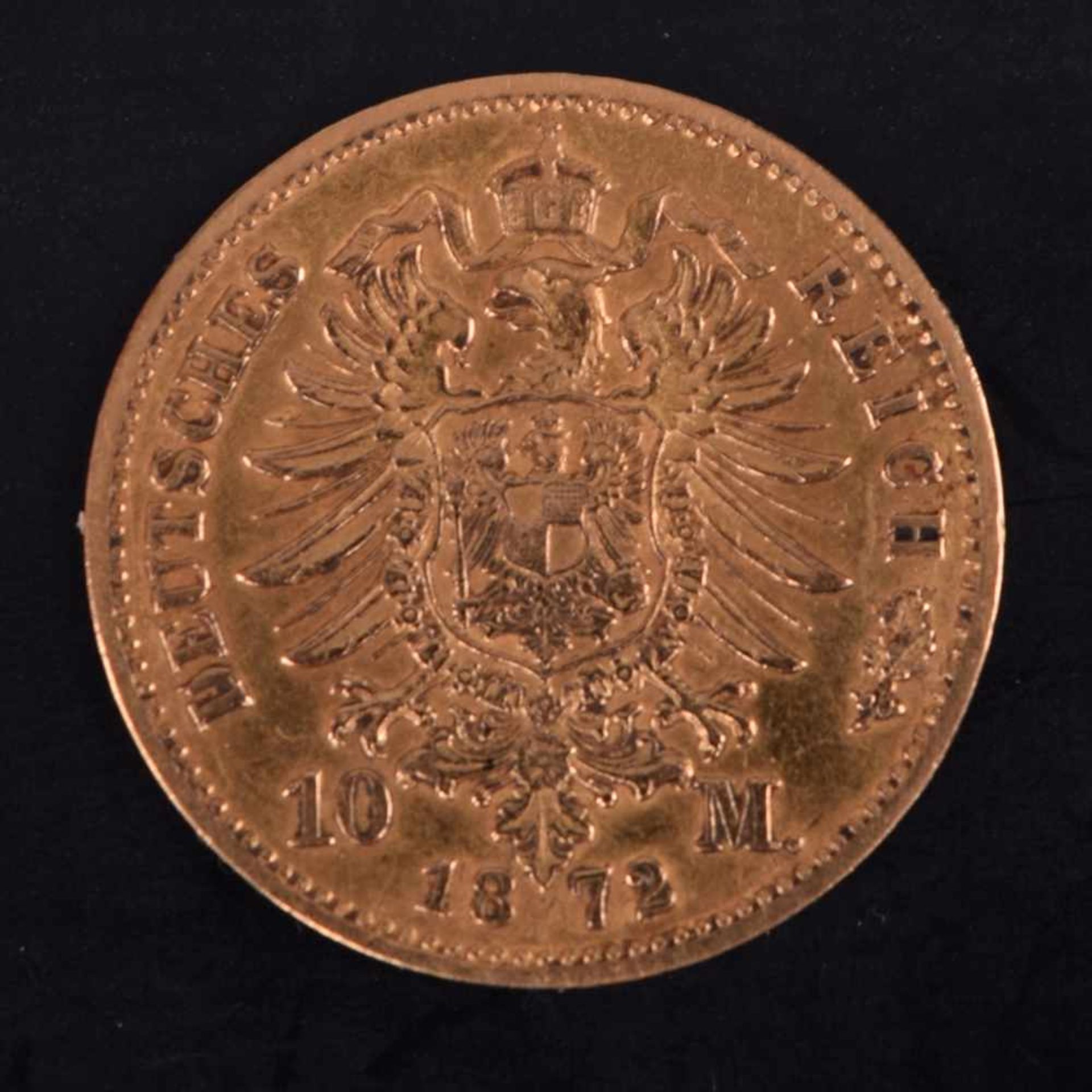 Goldmünze Kaiserreich - Preußen 1872 10 Mark in Gold, 900/1000, 3,58 g, av. Wilhelm Deutscher Kaiser - Bild 3 aus 3