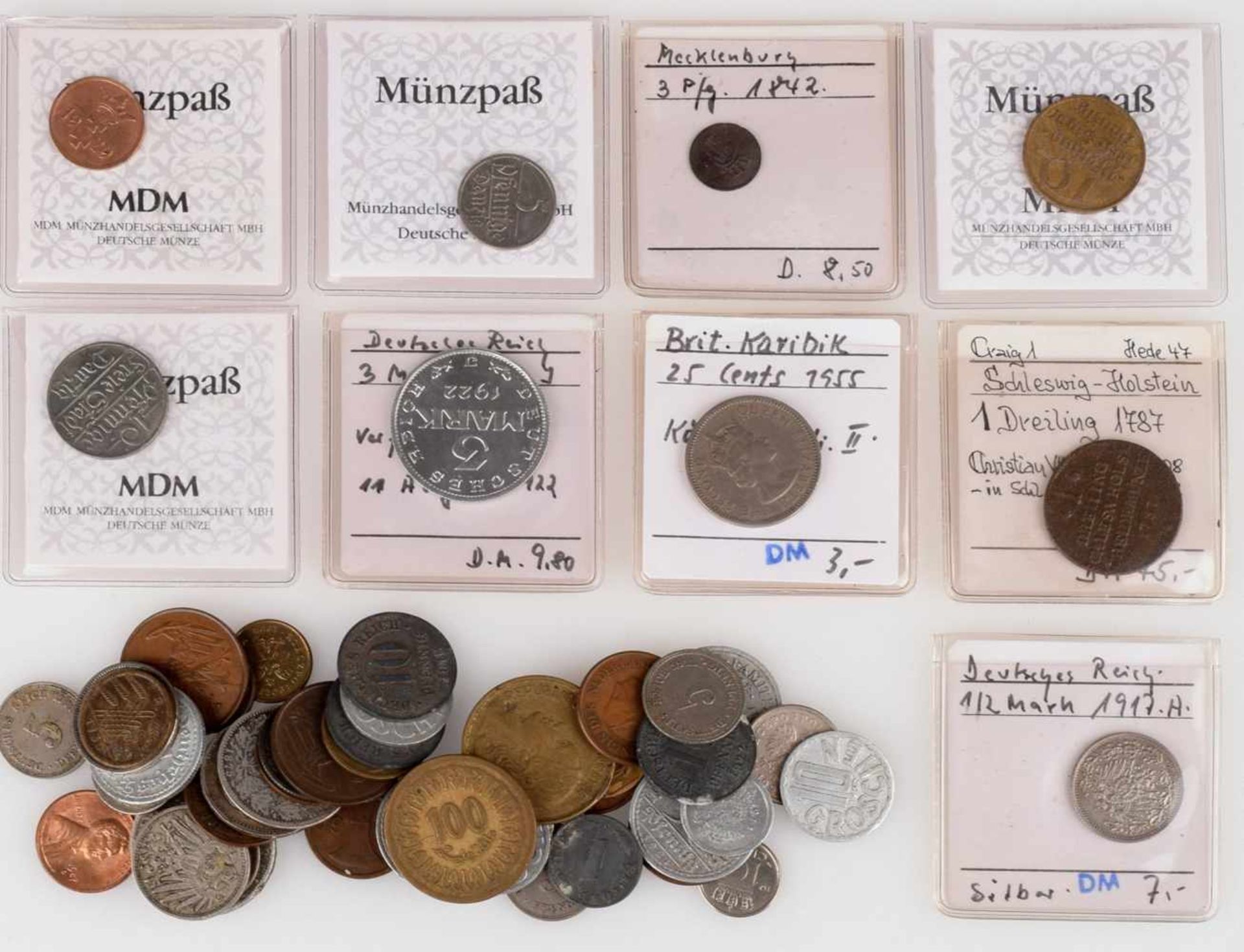 Konvolut Münzen und Silbermünzen insg. über 50 Stück, dabei u.a. 1 x 3 Pf Mecklenburg 1842, 1 x 1 - Bild 2 aus 3