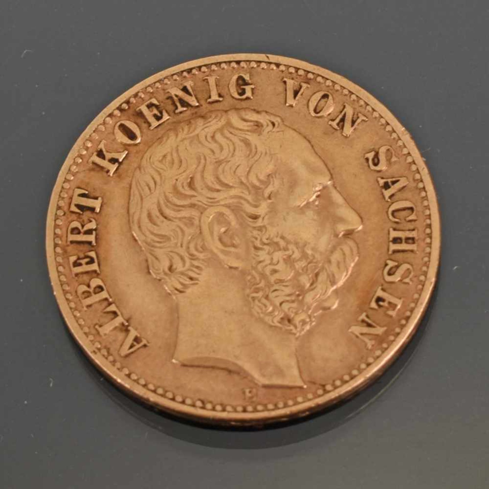 Goldmünze Kaiserreich - Sachsen 1891 10 Mark in Gold, 900/1000, 3,98 g, D ca. 19,5 mm, av. Albert - Bild 2 aus 3