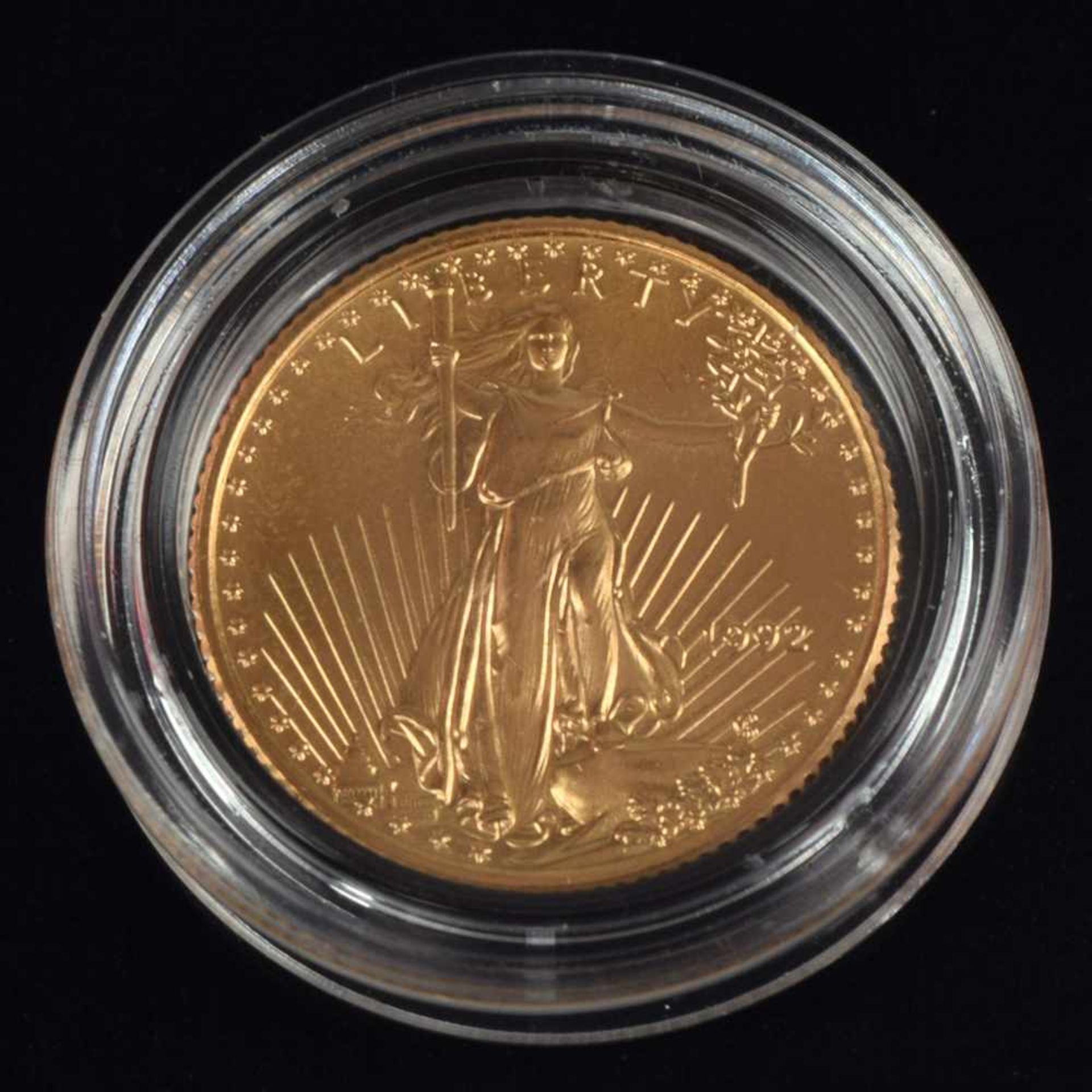 Goldmünze Amerika 5 Dollars in Gold, 916,66/1000, 3,393 g, av. schreitende Liberty, rv. "American - Bild 2 aus 3