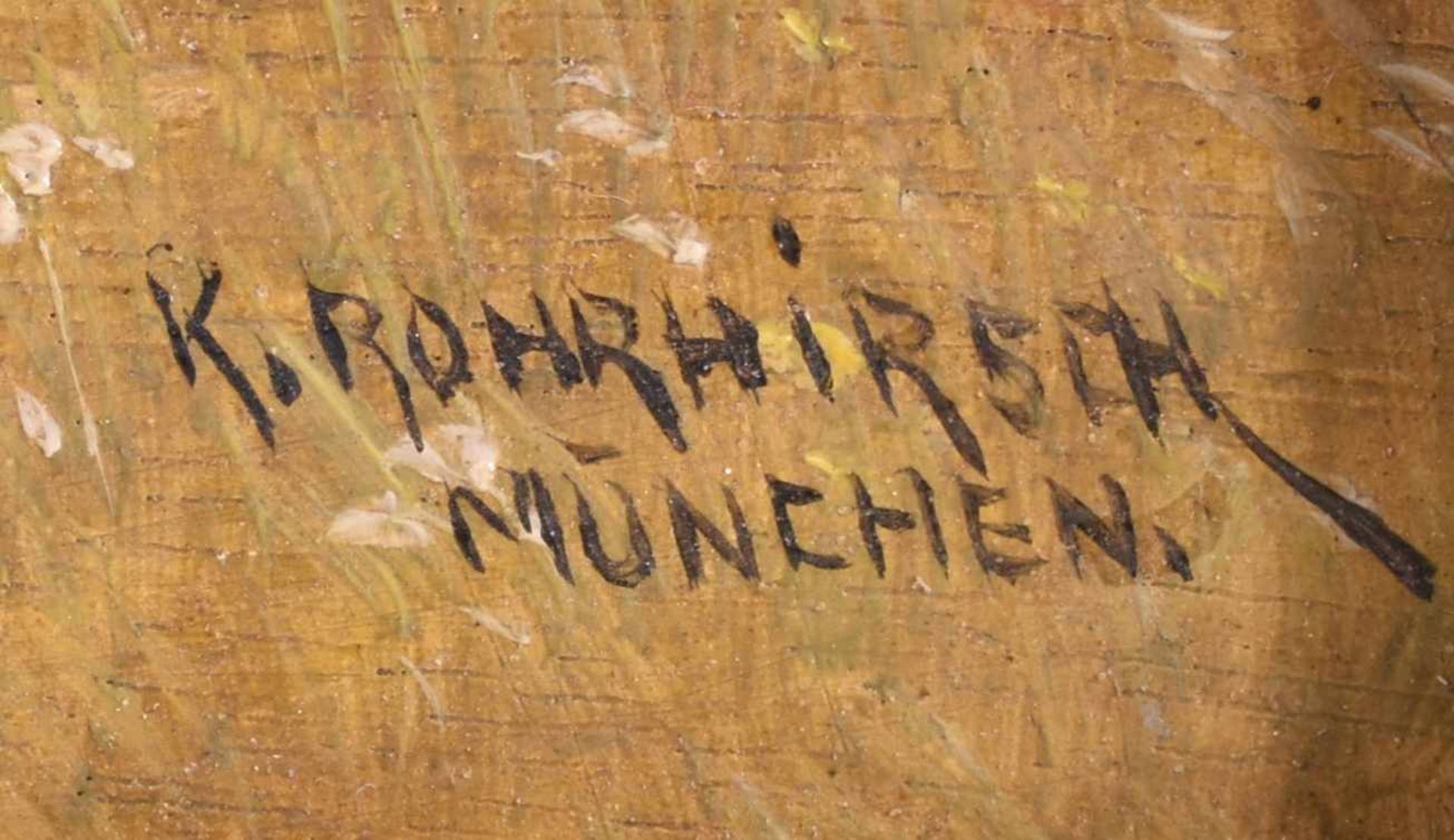 Rohrhirsch, Karl (1875 München - 1954 Greding) Öl/Holz, Postkutsche in Sommerlandschaft, unten - Image 4 of 4