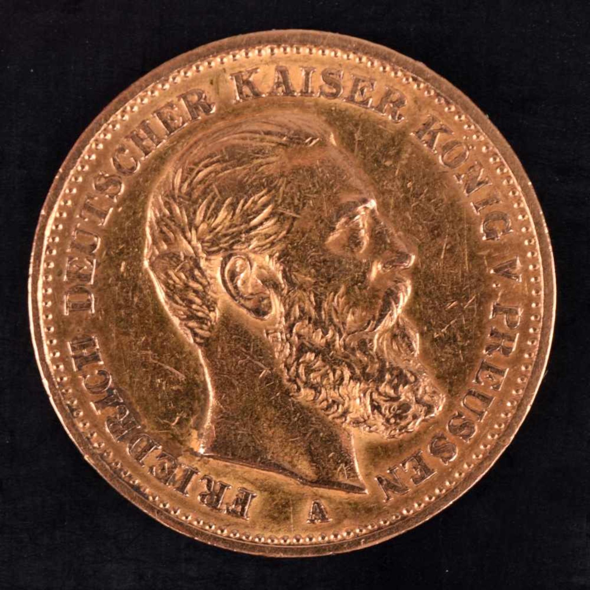 Goldmünze Kaiserreich - Preußen 1888 20 Mark in Gold, 900/1000, 7,96 g, av. Friedrich Deutscher - Bild 2 aus 3