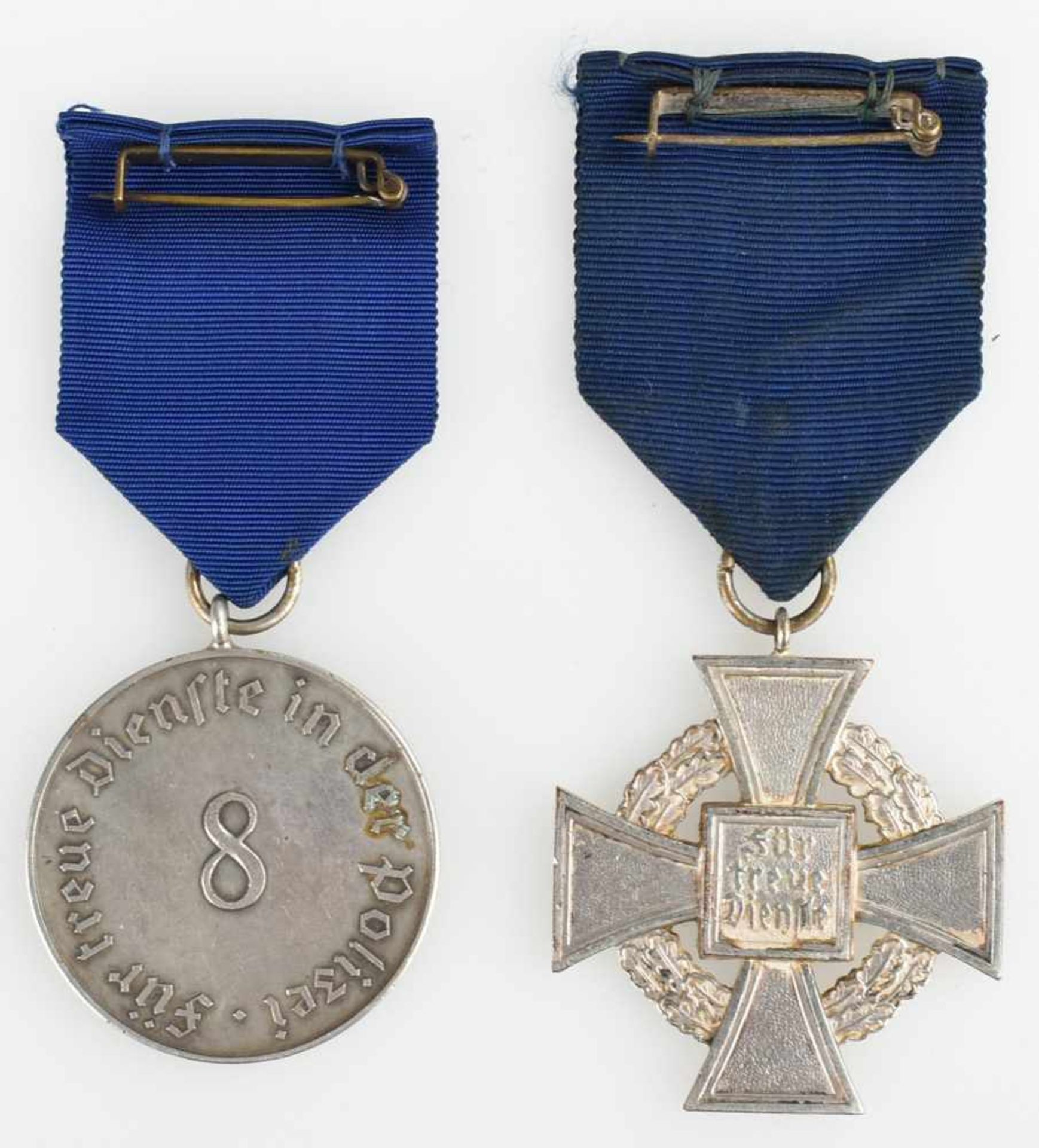 Paar Dienstauszeichnungen III. Reich 1 x "Für treue Dienste in der Polizei - 8 Jahre", am blauen - Bild 3 aus 3
