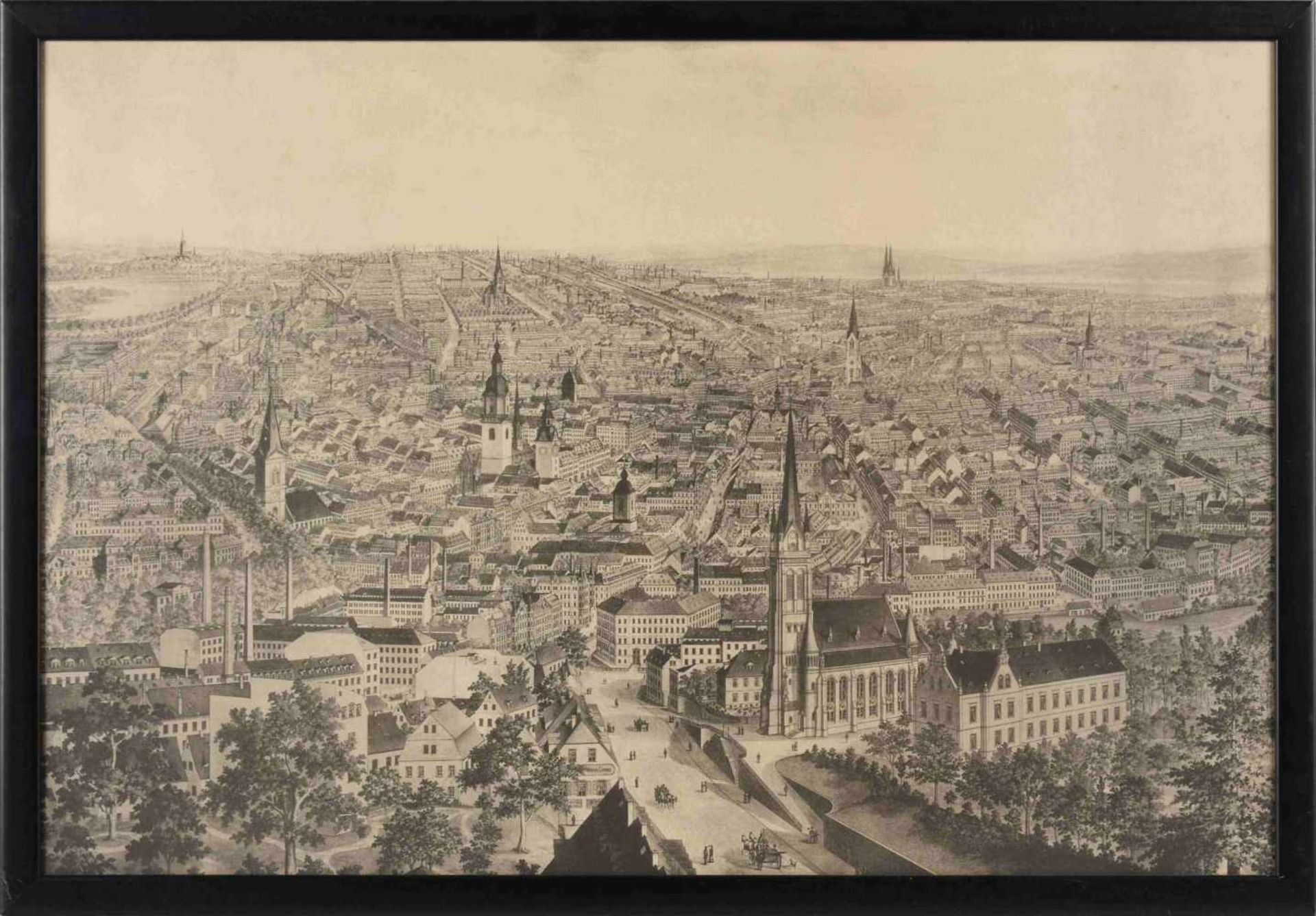 Historische Chemnitz-Ansicht Schwarz-Weiß-Druck, Blick aus der Vogelschau auf die Chemnitzer - Bild 3 aus 3