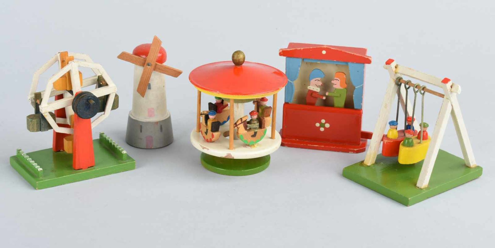 Konvolut erzgebirgisches Spielzeug Holz farbig bemalt, dabei, 4 Miniaturmodelle und 1 kleines - Bild 2 aus 2