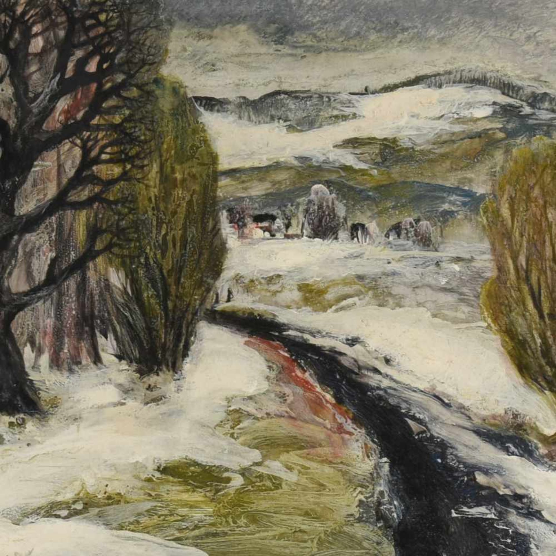 Voigtmann, Lutz (1941 Krostitz - 1997 Chemnitz) Öl/Hartfaser, Landschaft im Winter, links unten