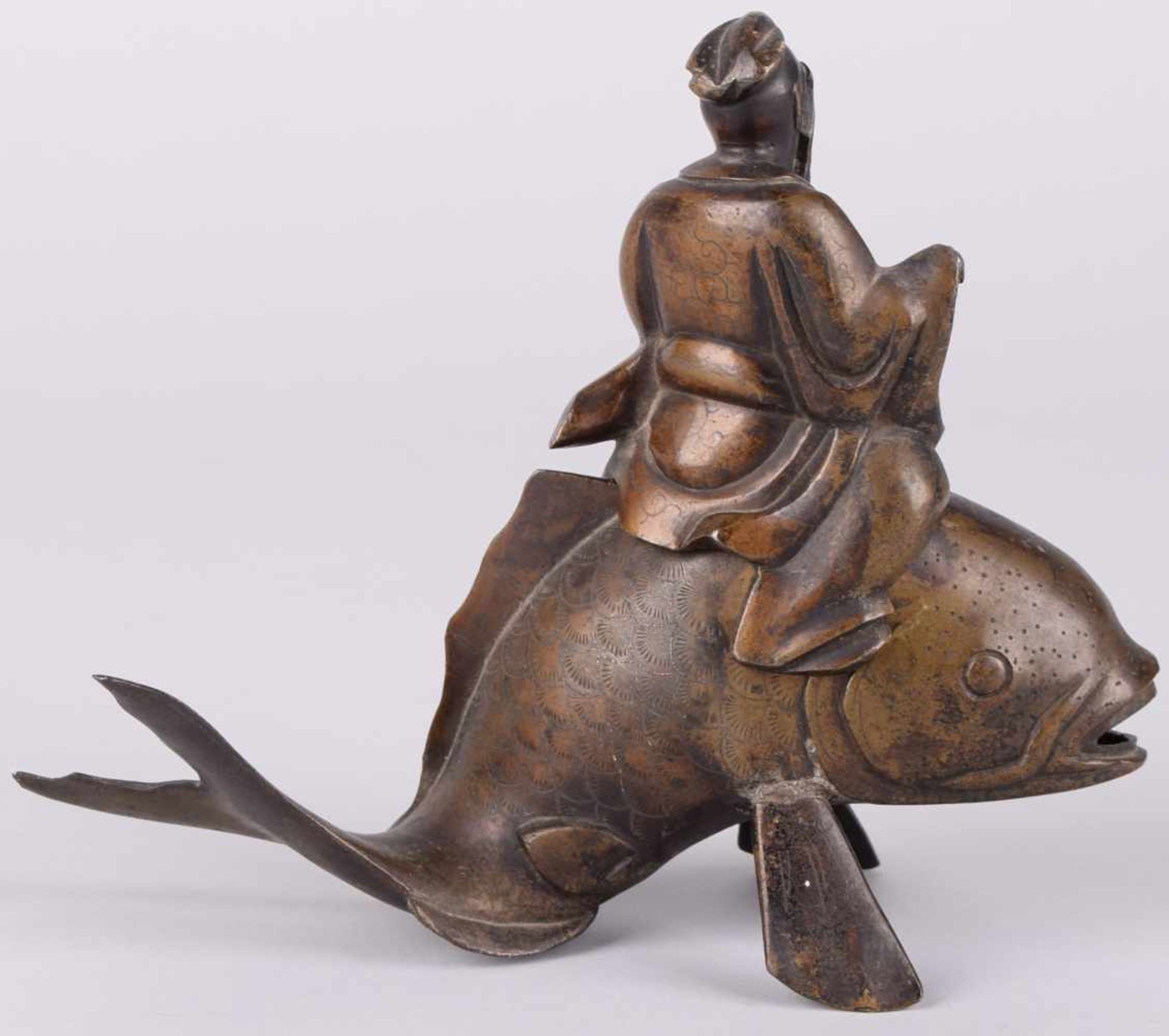 Japanische Gottheit Bronze, dunkel patiniert, Glücksgott Ebisu (einer der sieben Glücksgötter, - Bild 3 aus 3