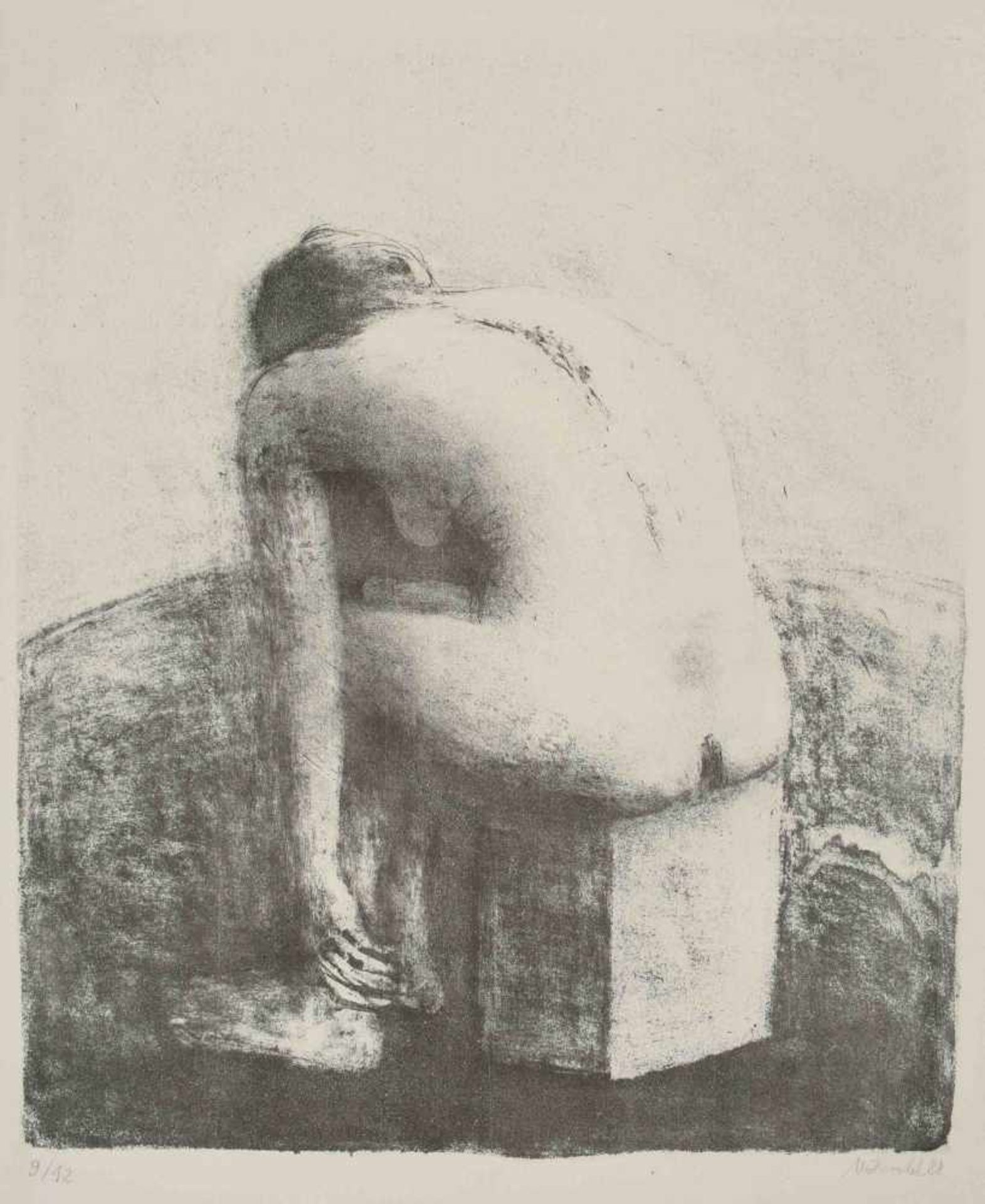 Möhwald, Otto (1933 Krausebauden - 2016 Halle/S.) Lithografie, Frauenakt sitzend in Rückenansicht, - Bild 2 aus 2