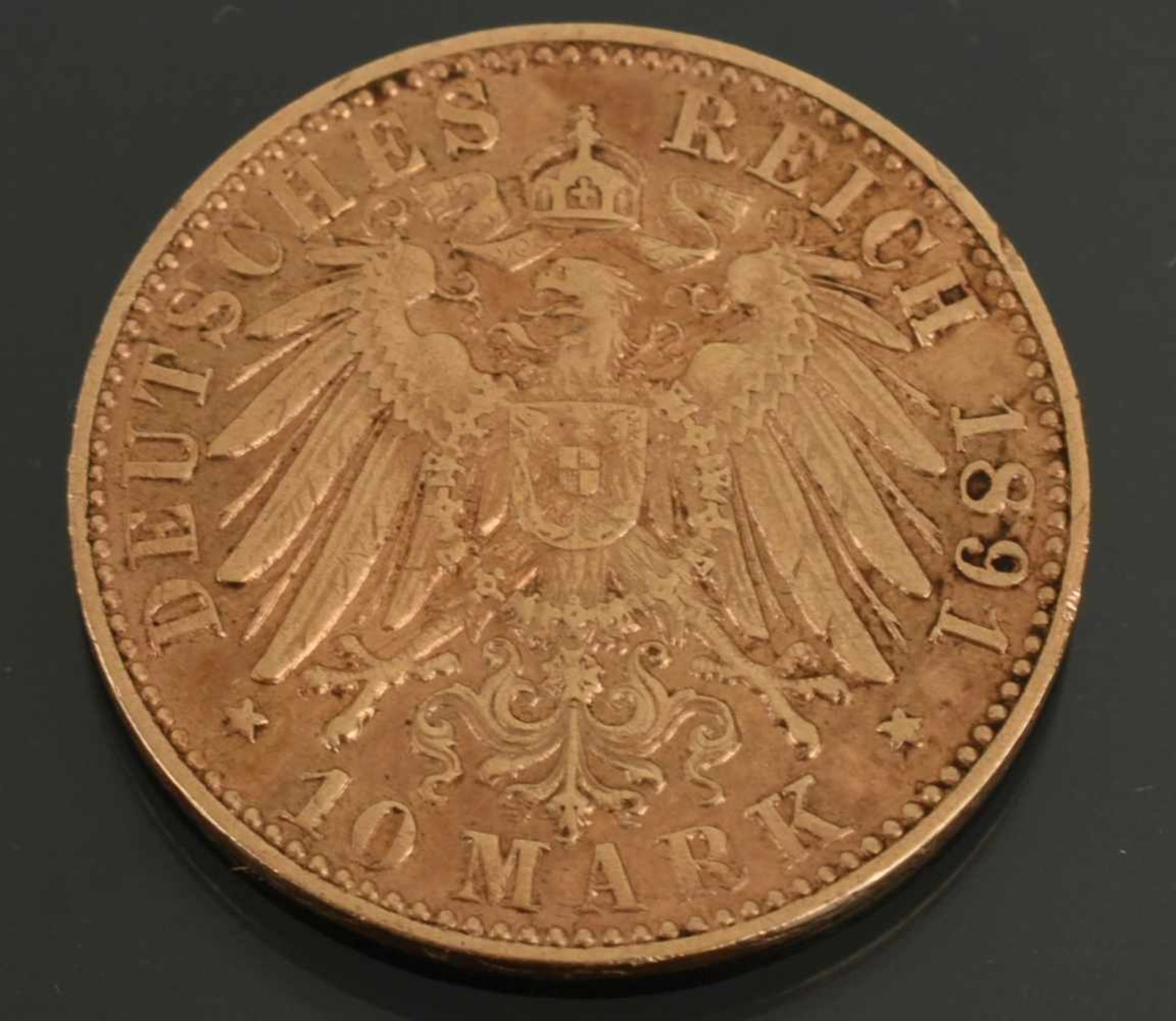 Goldmünze Kaiserreich - Sachsen 1891 10 Mark in Gold, 900/1000, 3,98 g, D ca. 19,5 mm, av. Albert - Bild 3 aus 3