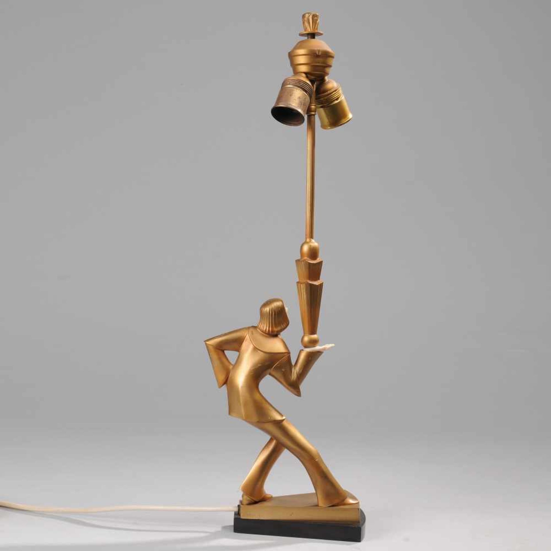 Harders, Hans (1875 Mörel - 1955 Berlin) figürlicher Art déco-Tischlampenfuß, Bronze, auf - Bild 4 aus 9