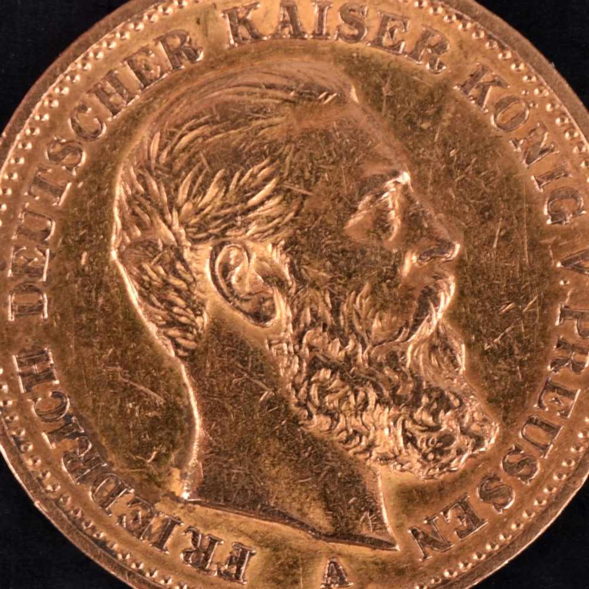 Goldmünze Kaiserreich - Preußen 1888 20 Mark in Gold, 900/1000, 7,96 g, av. Friedrich Deutscher