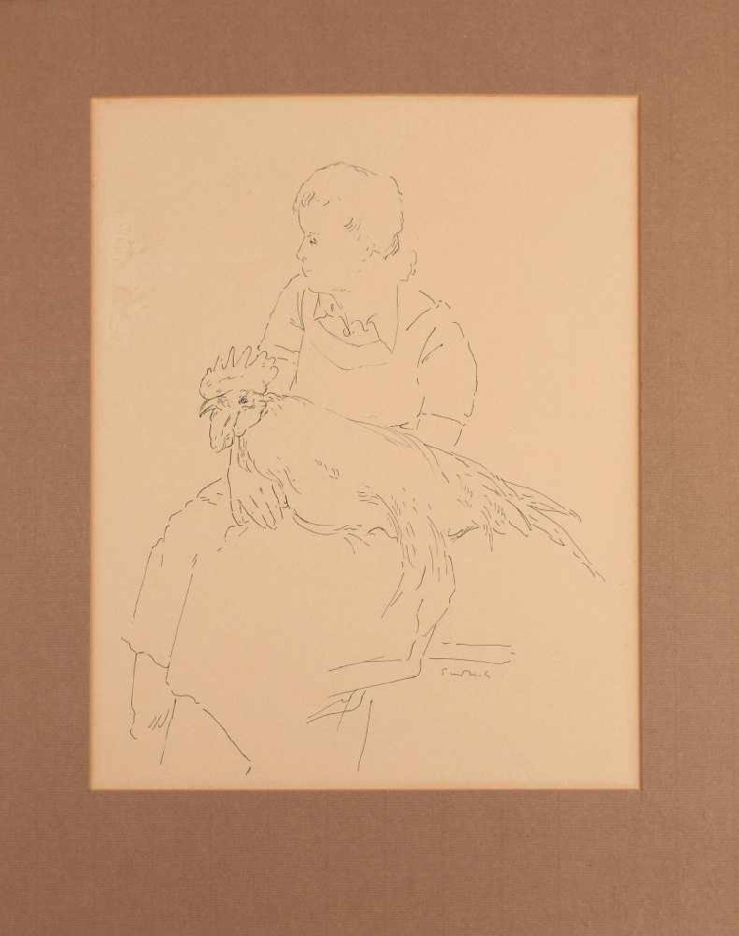 Pudlich, Robert (1905 Dortmund - 1962 Düsseldorf) Federzeichnung auf festem Papier, Mädchen mit - Bild 2 aus 3
