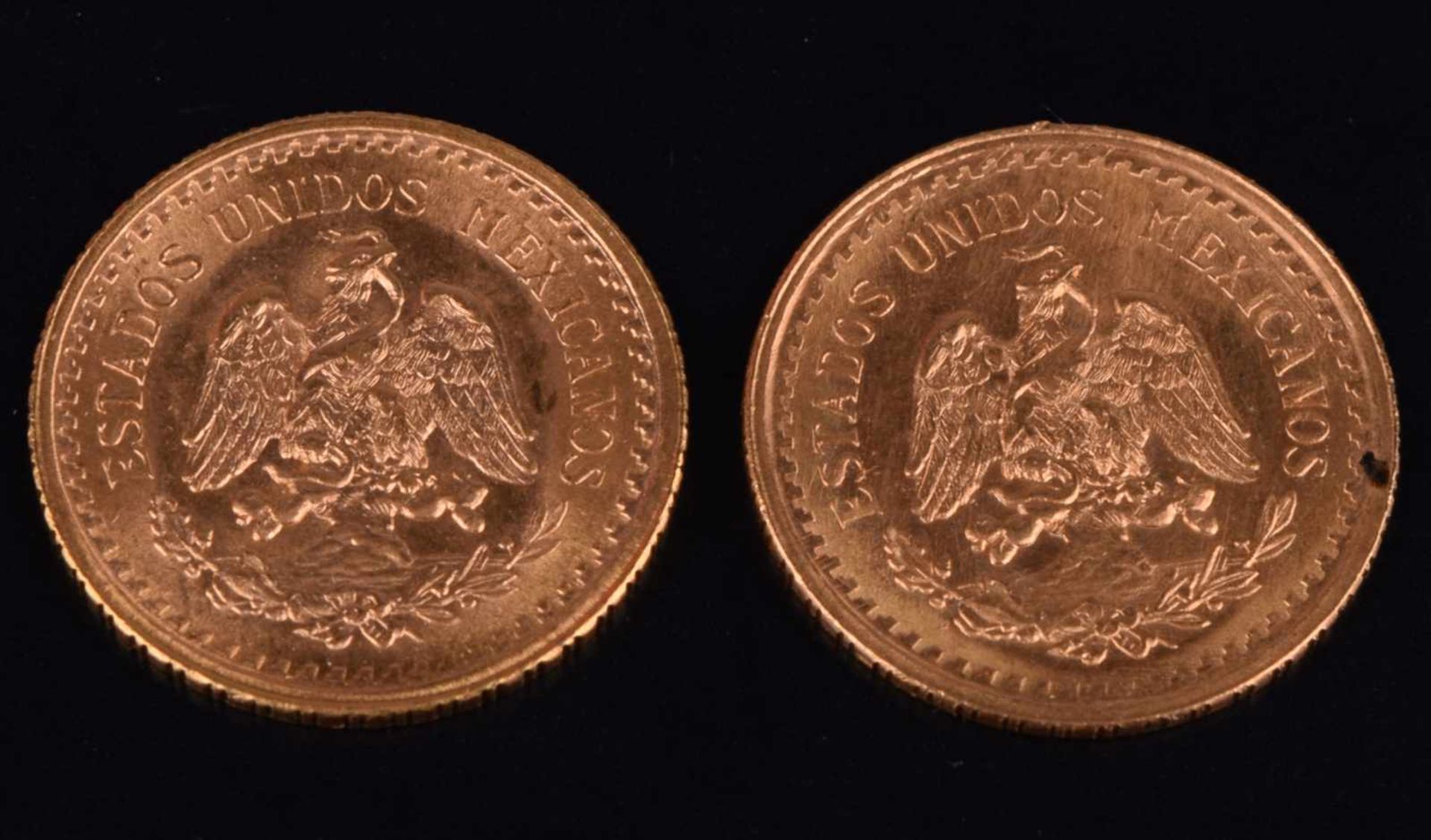 Paar Goldmünzen Mexiko - Centenario 2 x 2,5 Pesos in Gold, 900/1000, D ca. 15,5 mm, 2,083 g, insg. - Bild 3 aus 3