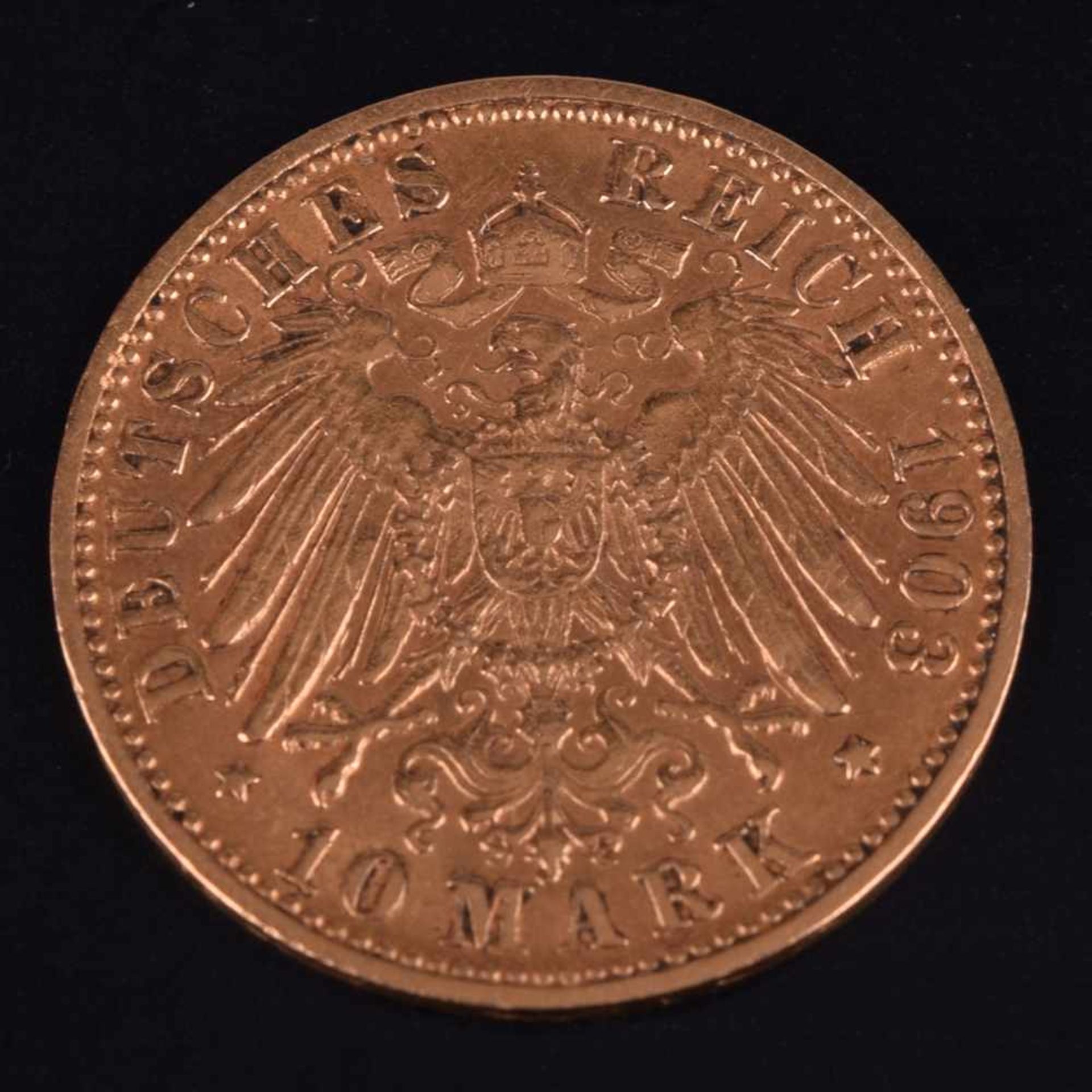 Goldmünze Kaiserreich - Württemberg 1903 10 Mark in Gold, 900/1000, 3,58 g, av. Wilhelm II König von - Bild 3 aus 3