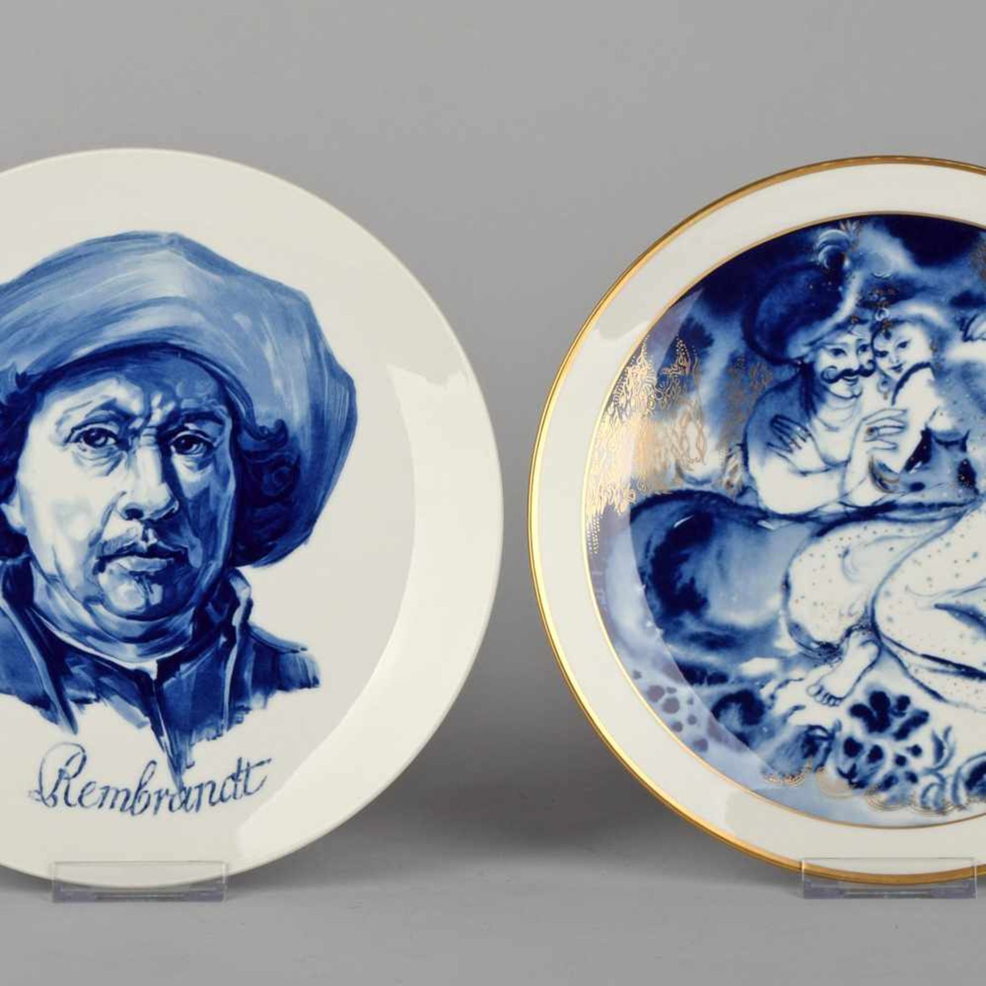 Zwei Wandteller Manufaktur Meissen, Schwerter unterglasurblau, I. Wahl, in Unterglasurblau