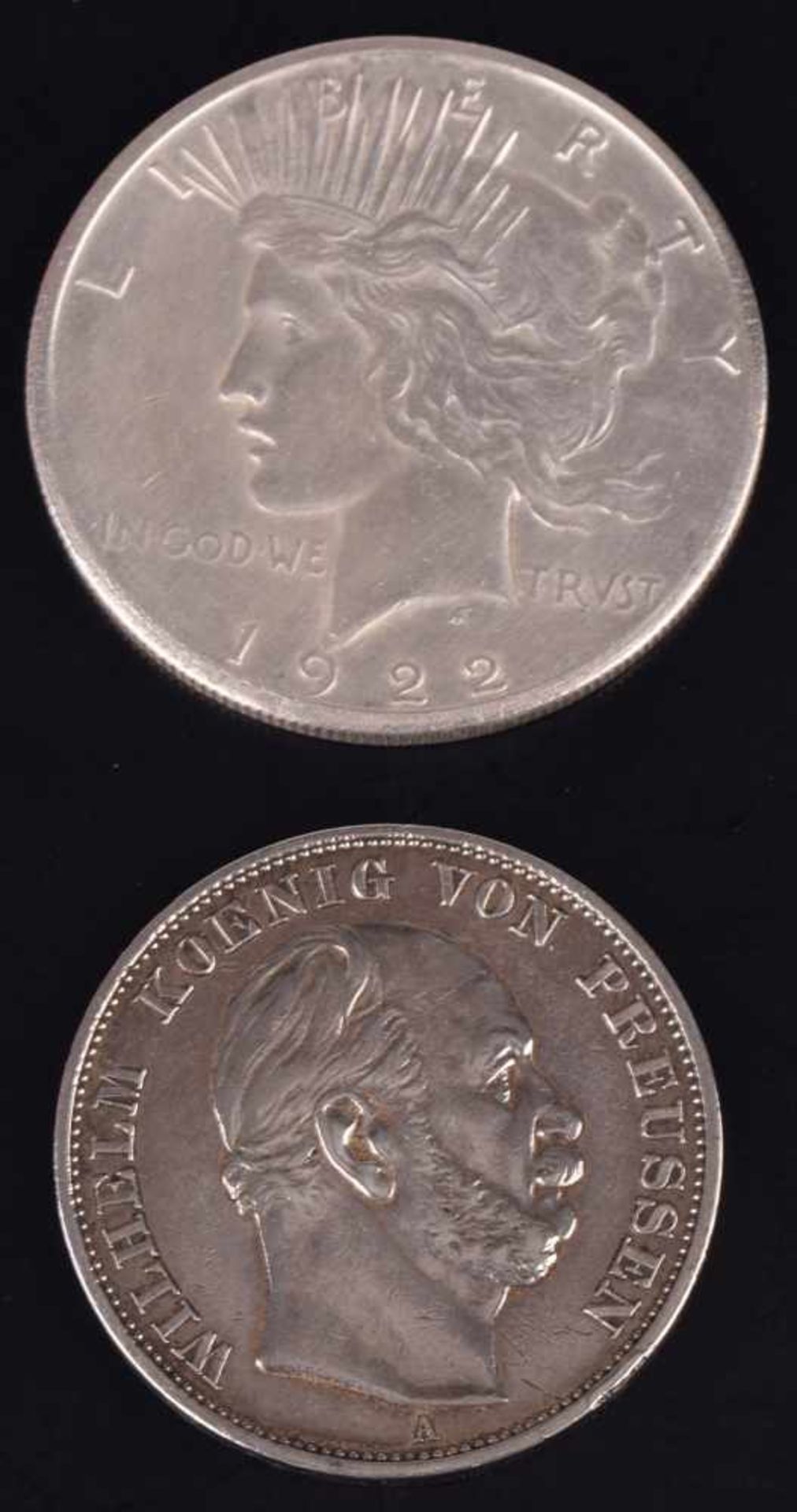 Paar Silbermünzen USA - Preußen 1 x Peace-Silber-Dollar 1922 USA, D ca. 38 mm, ca. 26,7 g, av. - Bild 3 aus 3