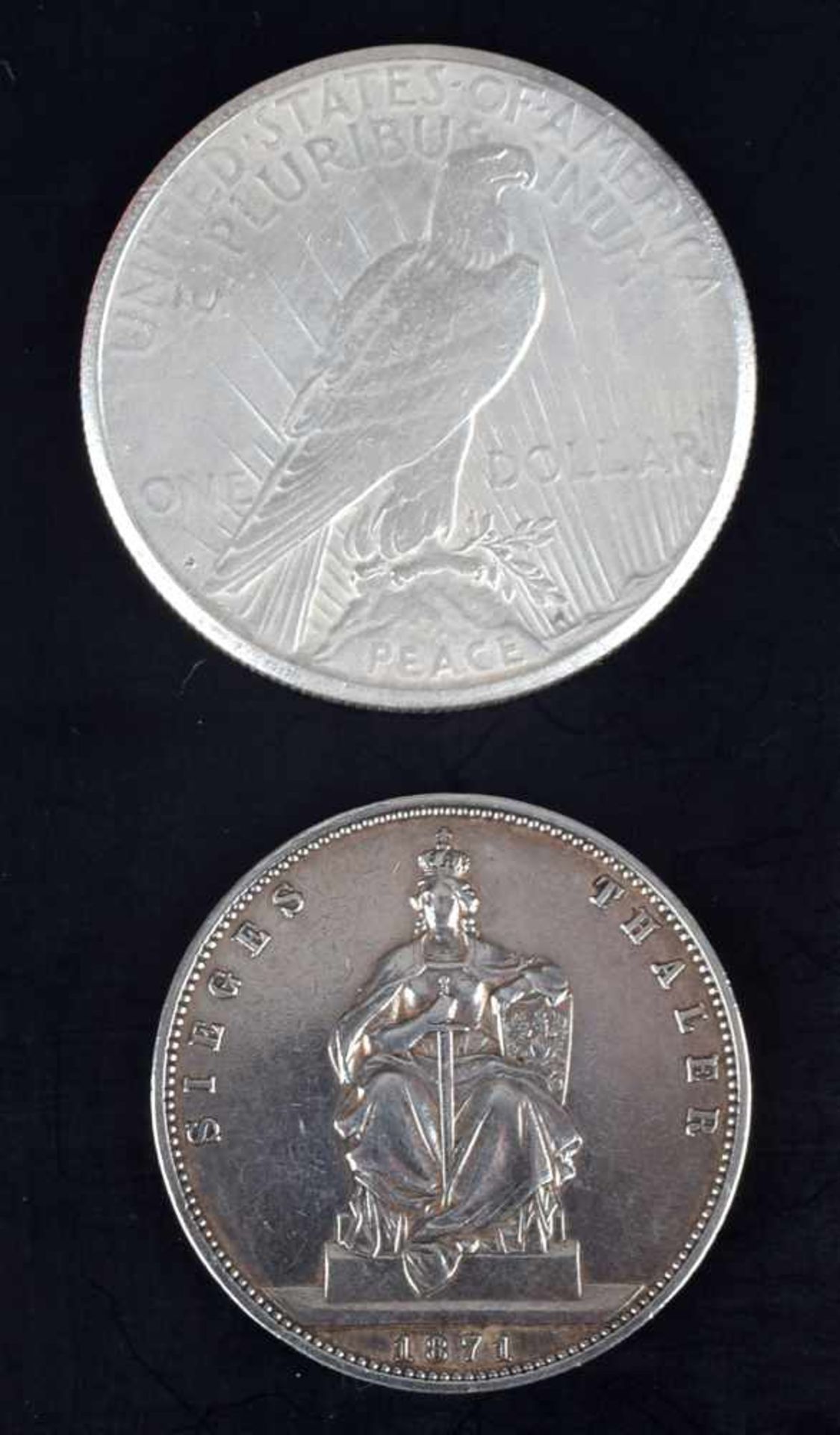 Paar Silbermünzen USA - Preußen 1 x Peace-Silber-Dollar 1922 USA, D ca. 38 mm, ca. 26,7 g, av. - Bild 2 aus 3