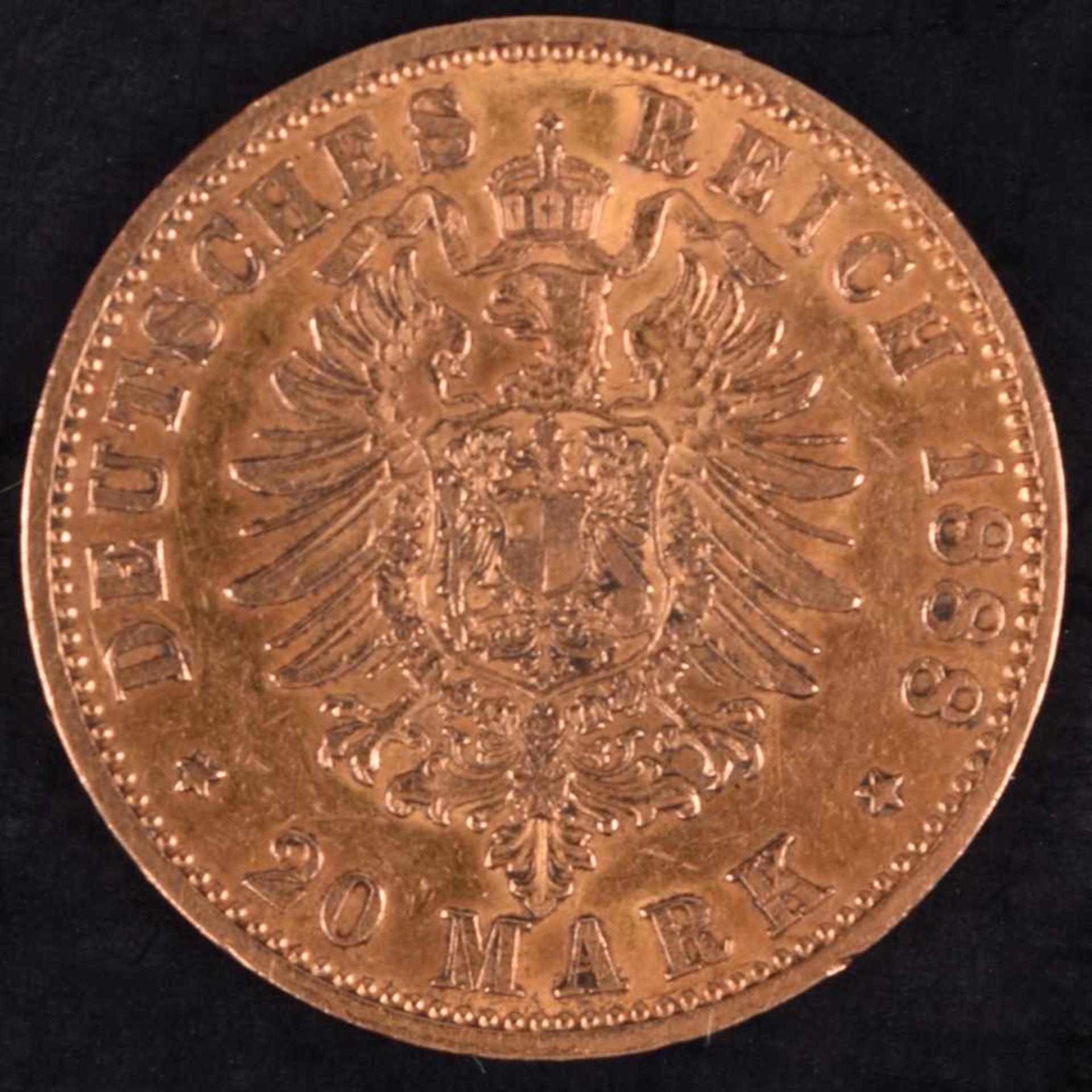 Goldmünze Kaiserreich - Preußen 1888 20 Mark in Gold, 900/1000, 7,96 g, av. Friedrich Deutscher - Image 3 of 3